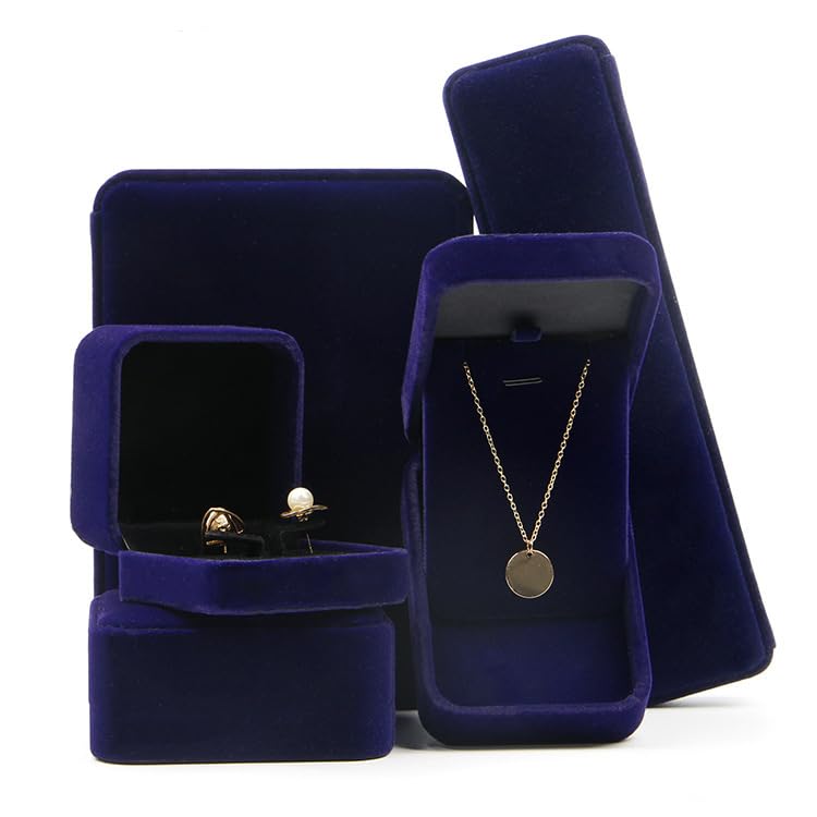 Premium Flocked Jewelry Gift Box for Earrings & Rings - Elegant Blue Velvet Storage Case - Perfect for Bridal, Birthday & Anniversary Gifts