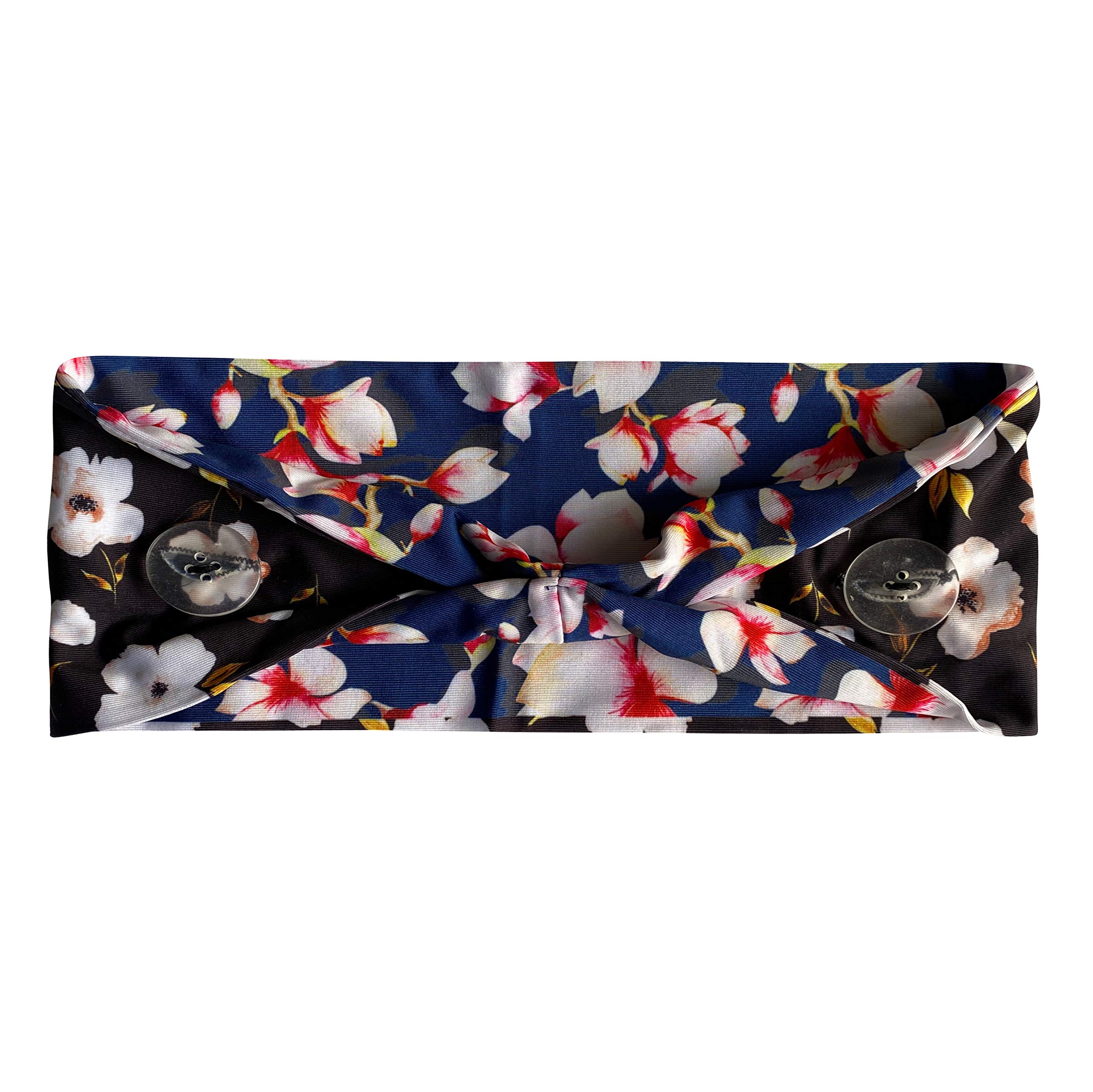 Reversible EarSaver Headbands with Buttons for Face Masks - Comfortable Hair Accessories for Nurses, Doctors & Essential Workers (Magnolia Design) - Perfect for Healthcare, Retail & Daily Mask Wear