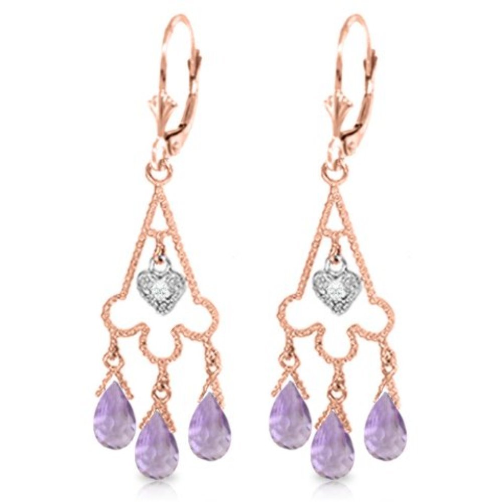 14K White Gold Chandelier Earrings with Diamonds & Amethysts - Elegant Dangling Earrings for Women, Perfect for Weddings, Parties & Special Occasions