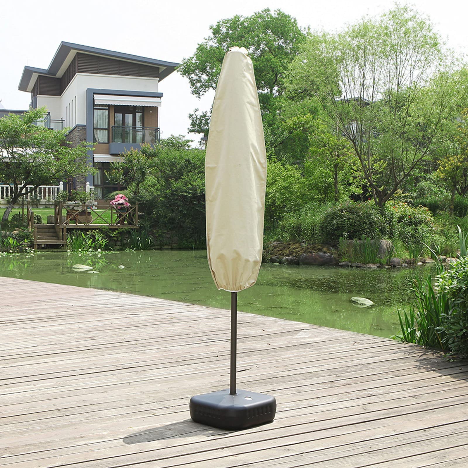 uHousDeco Waterproof Patio Umbrella Cover with Zipper - Beige Weatherproof Outdoor Protection for Market Umbrellas | Perfect for Backyard, Garden, and Poolside Use