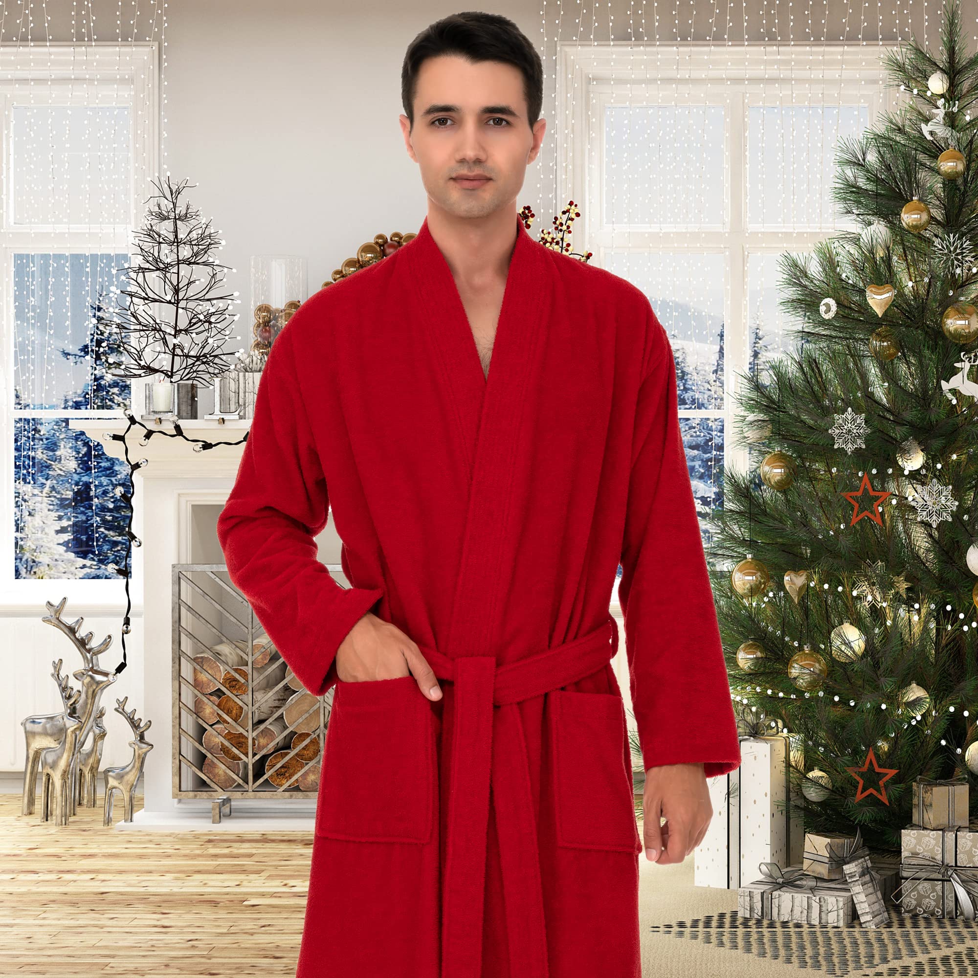 TowelSelections Men's Cotton Terry Cloth Bathrobe - Soft & Comfortable Bath Robe for Men | Perfect for Spa, Lounge & Post-Shower Relaxation