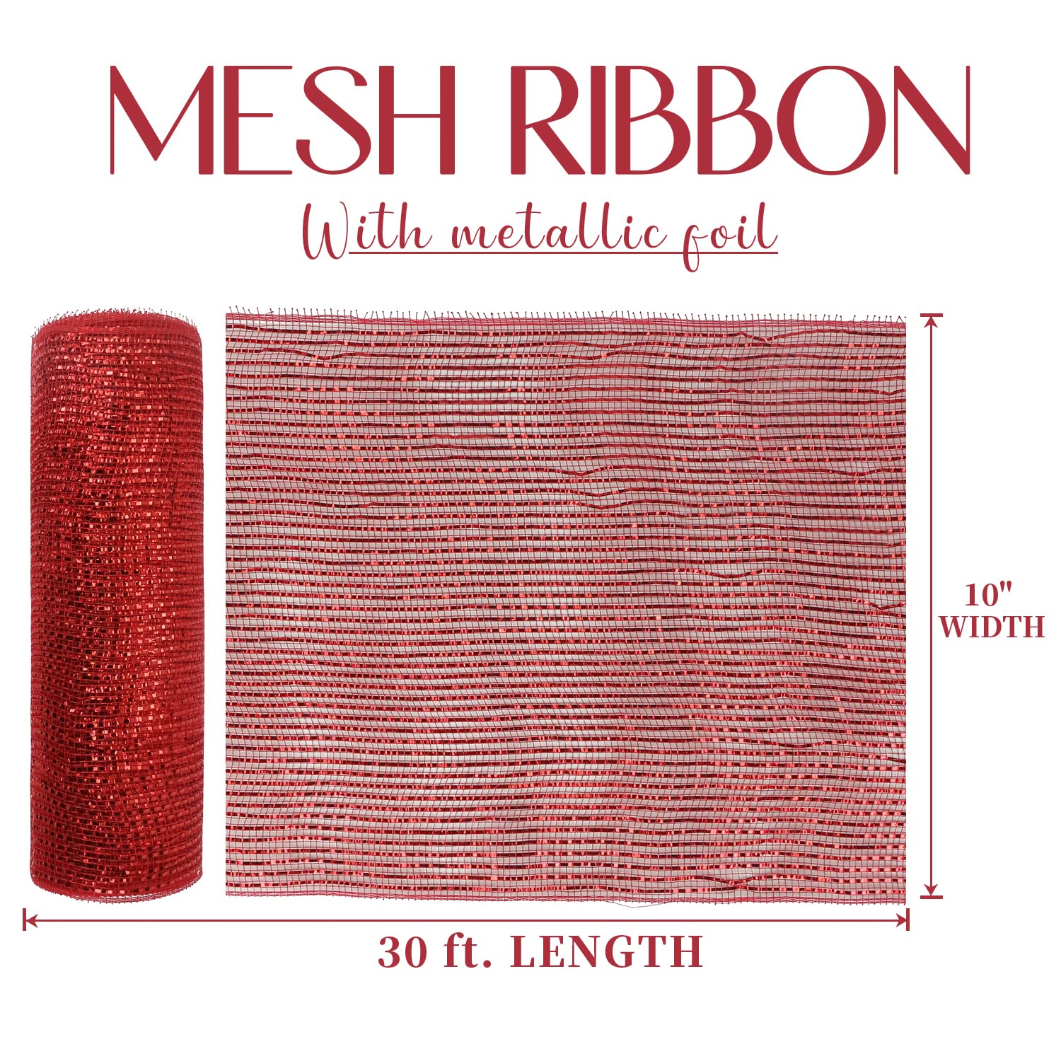 MEEDEE 10 Inch Wide Red and Gold Metallic Mesh Ribbon - 30 Feet Christmas Tree Decoration, Wreath & Garland Craft Supplies for Holiday DIY, Party Decor, Gift Wrapping and Home Décor