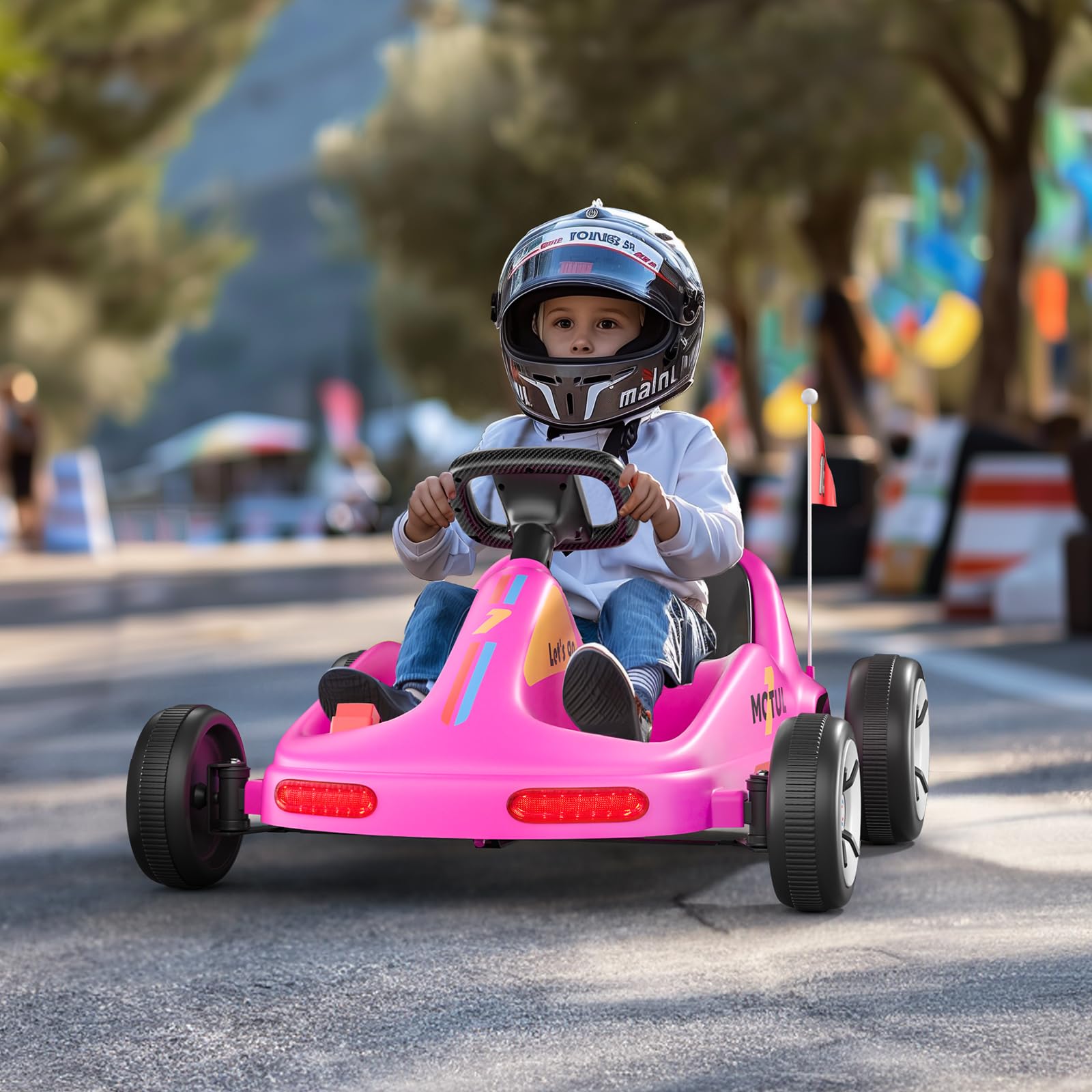 SAT ONE 12V Electric Go Kart for Kids - Quick Assembly Ride-On Car with Flashing Taillights, Bluetooth Music & Remote Control - Perfect for Outdoor Play, Birthday Gifts & First-Time Riders