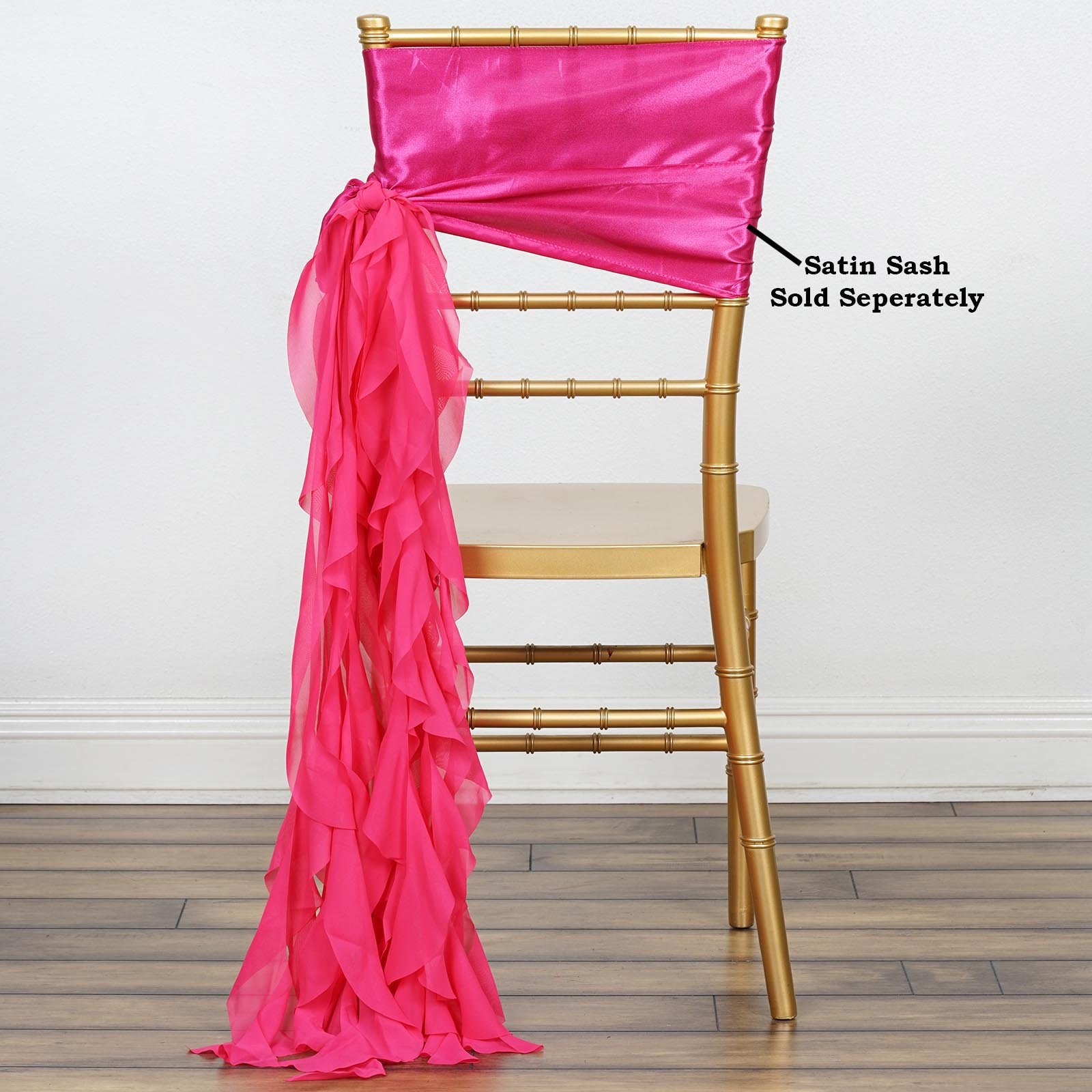 10 Fuchsia Curly Chiffon Chair Sashes Bows for Wedding Decor - Elegant Party Ceremony & Reception Chair Ties - Bulk Wholesale Supplies for Bridal Showers, Baby Showers, Banquets and Special Events