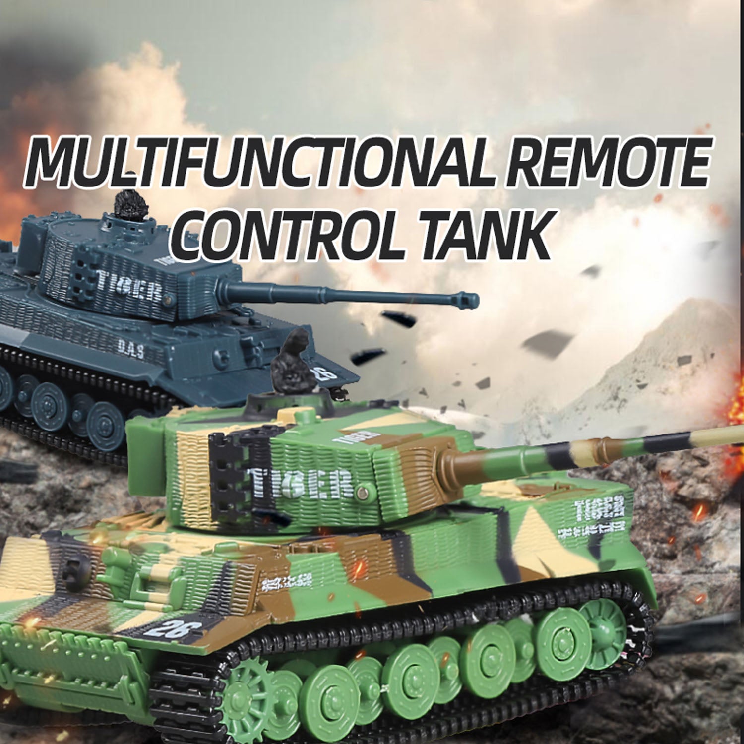 1/72 Scale RC Tank - German Tiger Battle Remote Control Panzer with 360° Rotating Turret, RTR Mini Toy with Sound Effects (12x5.5x5.5cm) - Perfect for Military Collectors, Battle Reenactments & Indoor Play