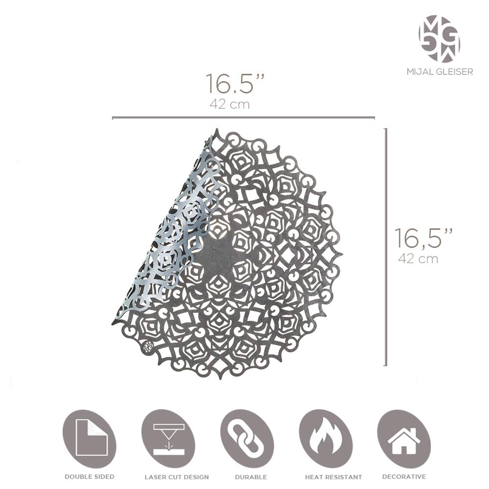 Mijal Gleiser Double Sided Laser Cut Placemats - Heat Resistant, Non Slip, Stain Proof - Set of 4 (Maya Collection Baby Blue & Lead Gray) - Perfect for Dining Table, Kitchen, Party & Home Decor