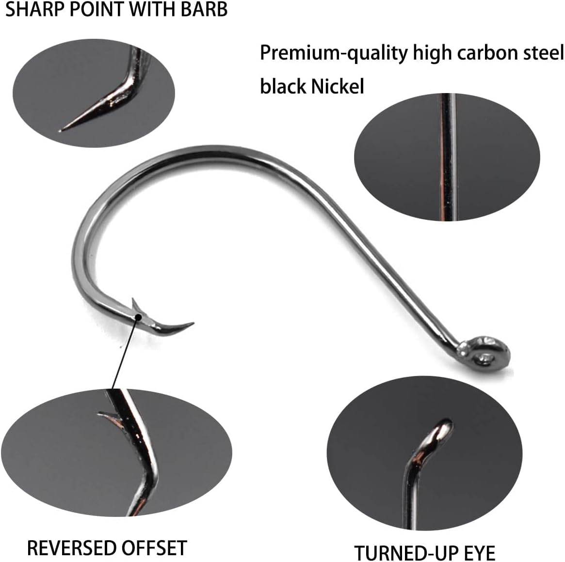 100pcs Size 4#-6/0 Black Octopus Hooks - High Carbon Steel Fishing Hooks for Saltwater & Freshwater