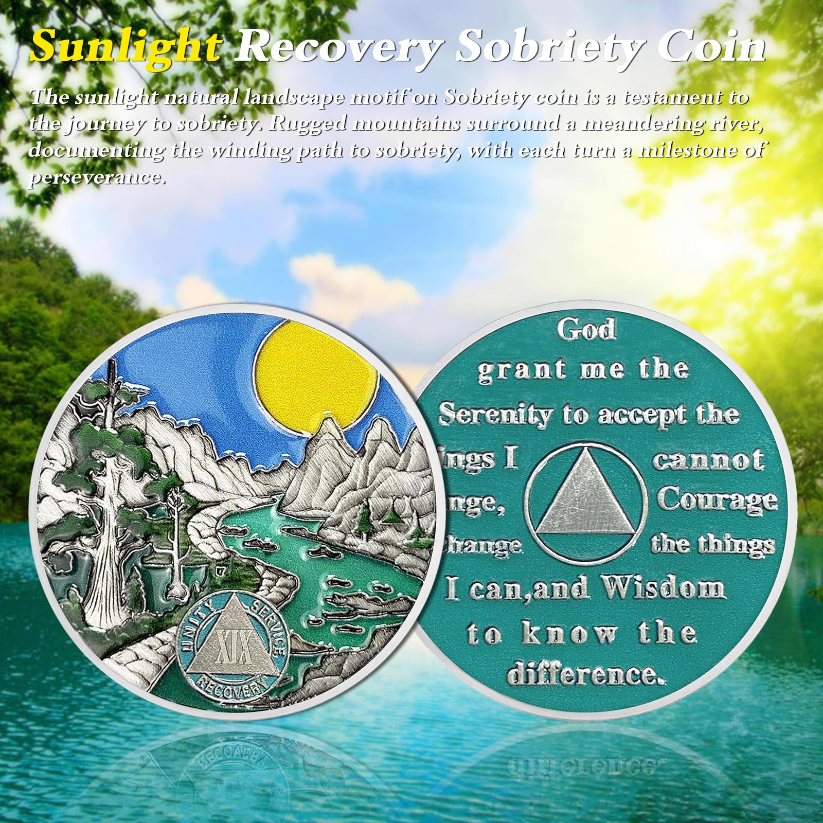 19 Year Sobriety Coin - AA & NA Recovery Medallion with Serenity Prayer - Alcoholics Anonymous & Narcotics Anonymous Anniversary Gift for Men & Women - Celebrate Clean Living & Milestone Achievements - Perfect for 12-Step Meetings, Sponsorship Gifts & Personal Motivation