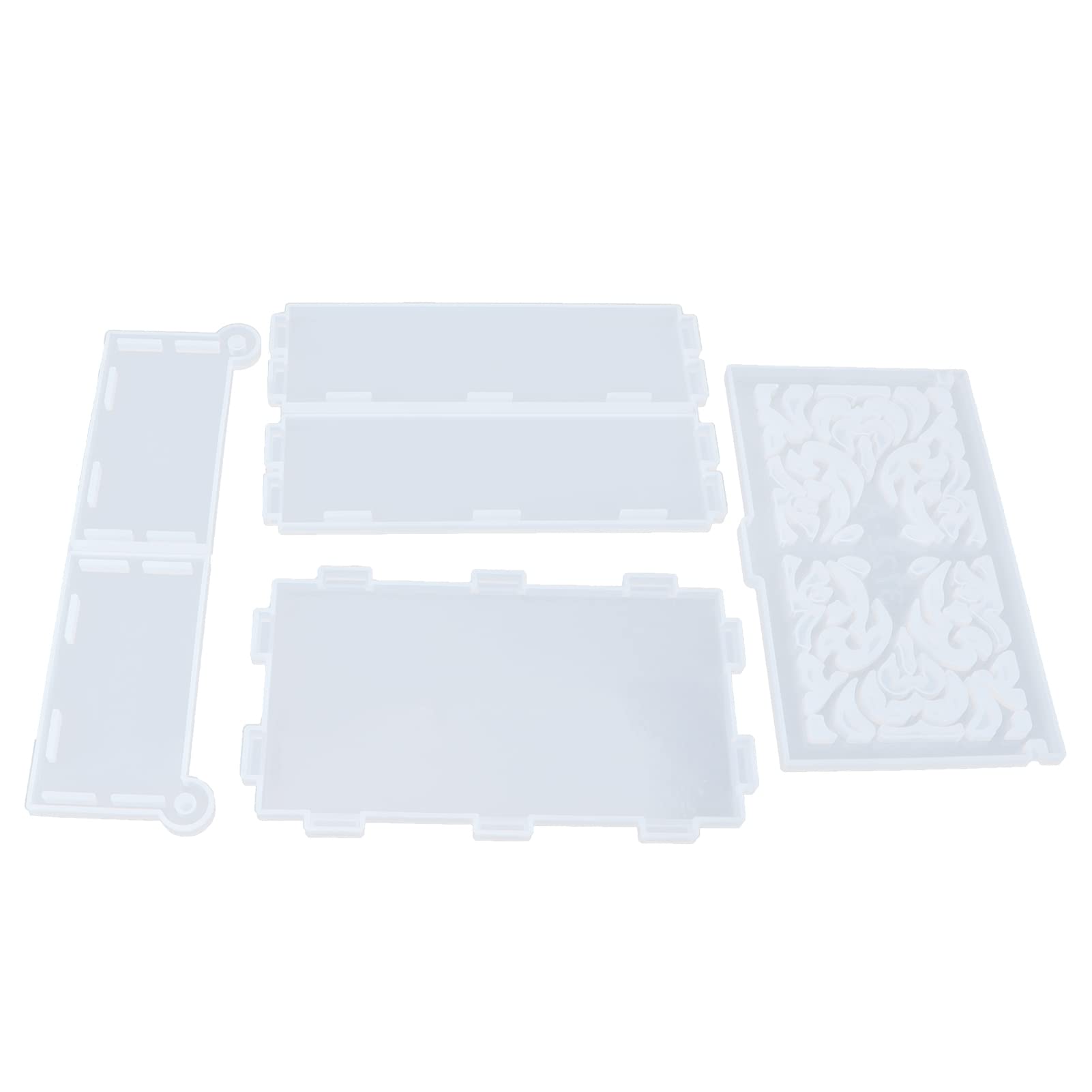 4-Piece Reusable Resin Storage Box Mold with Lids - DIY Clamshell Jewelry Box & Home Decor Epoxy Casting Mold Set (Hollow Pattern Design) - Perfect for Crafting, Gift Making, and Home Organization
