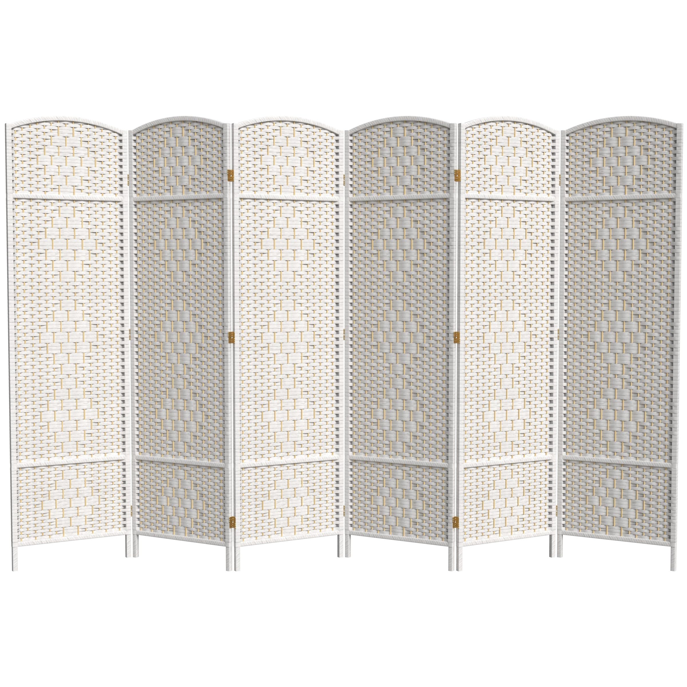 6 ft Tall Diamond Weave Fiber White Room Divider - 6 Panel Folding Privacy Screen for Home, Office, or Outdoor Use - Decorative Red Lantern Design for Asian Theme Events