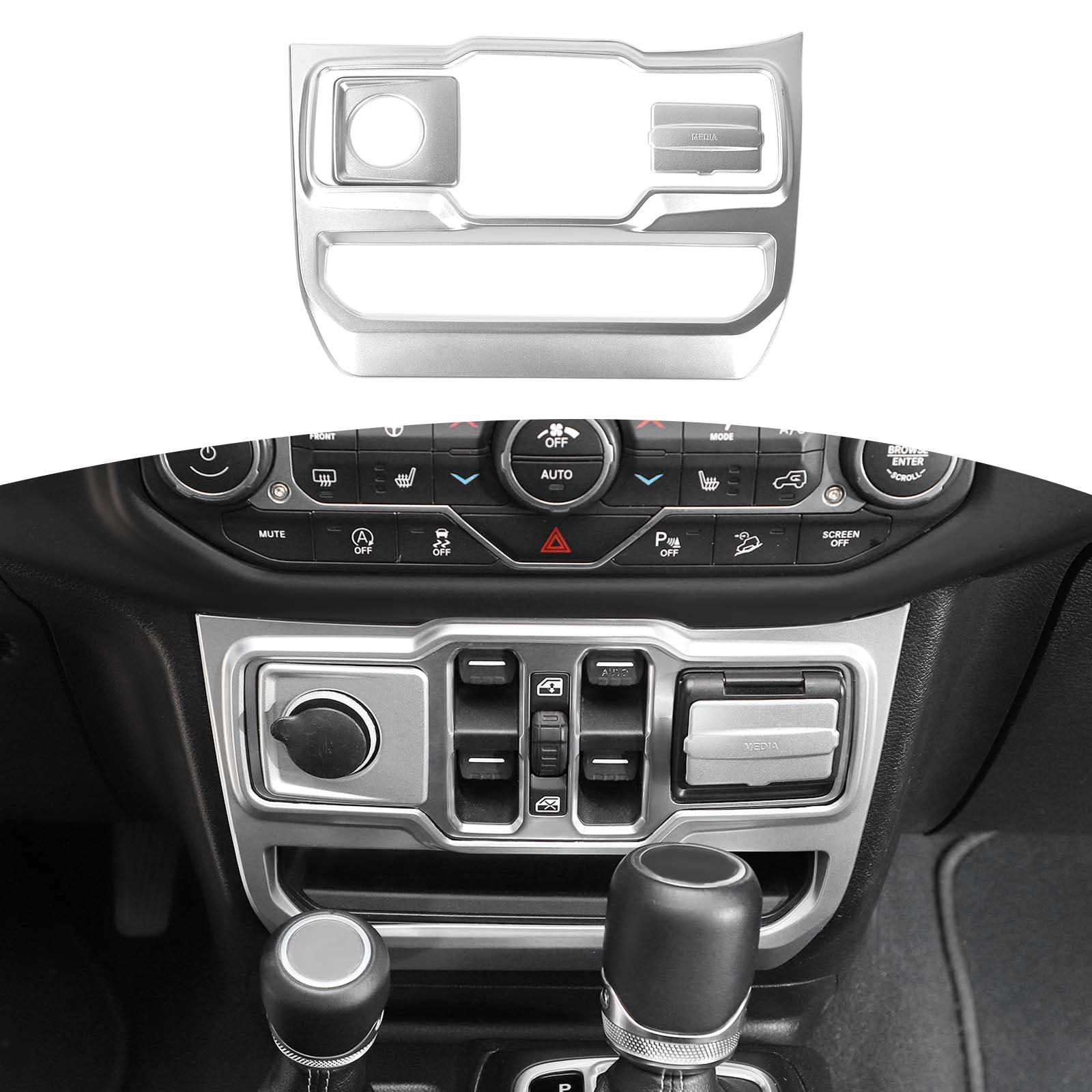 RT-TCZ Jeep JL Center Dash Window Switch Panel Trim Cover - Silver Interior Accessories for 2018-2024 Wrangler JL/JLU & Gladiator JT (3-Piece Set) | Perfect for Off-Roading & Interior Upgrades
