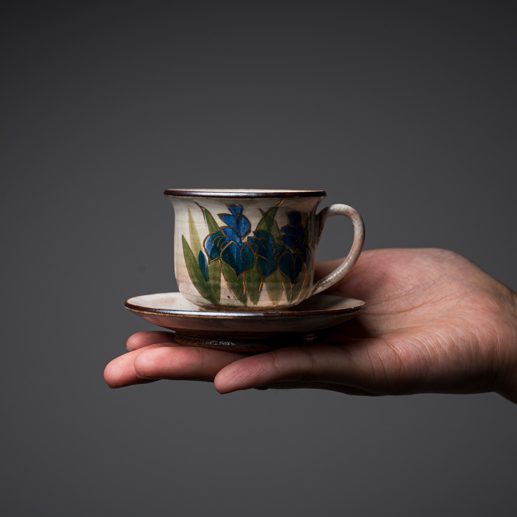 Handmade Kyoto Kiyomizu Ware Mini Espresso Cup Set - Iris Pattern, Authentic Japanese Ceramic Tea Cups for Espresso, Matcha or Coffee | Perfect Gift for Tea Lovers & Home Decor