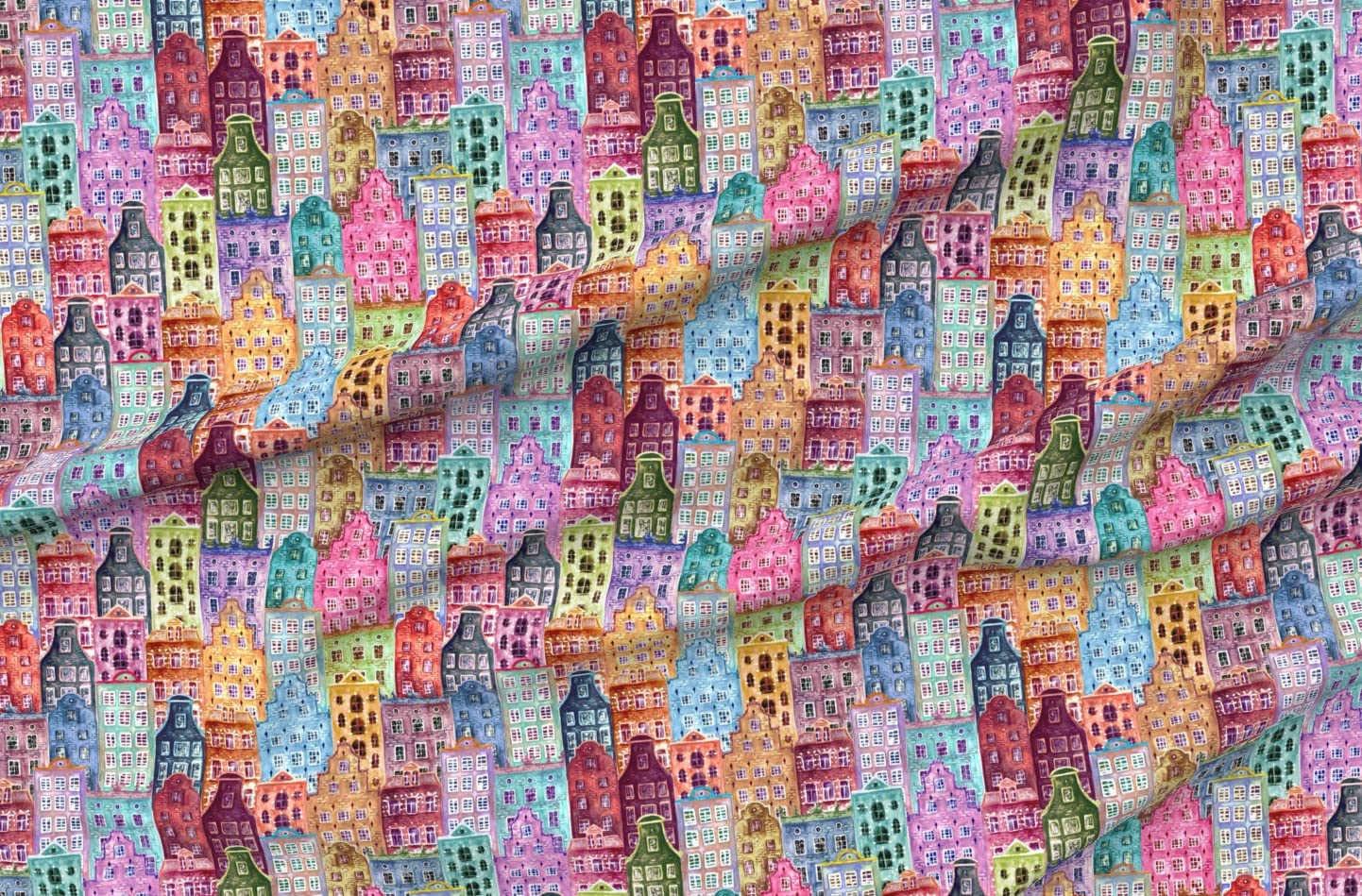 Watercolor City Town Architecture Printed Minky Fabric by The Yard - Soft Plush Fabric for Sewing Baby Blankets, Quilt Backing & DIY Home Decor Projects - Perfect for Nursery, Bedroom & Gift Giving