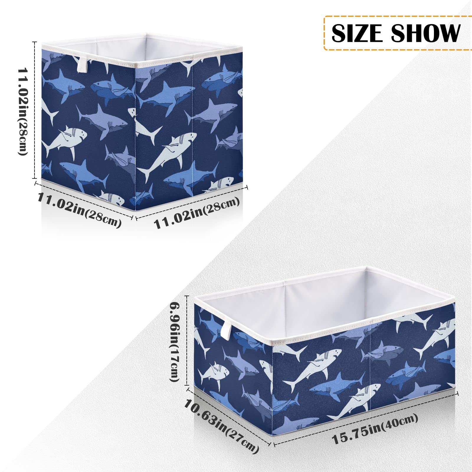 Foldable Waterproof Storage Cube Bin - Abstract Shark Design for Nursery, Kids Closet, Playroom & Office Organization (15.75x10.63x6.96 inches) - Perfect for Toys, Books & Home Decor Storage