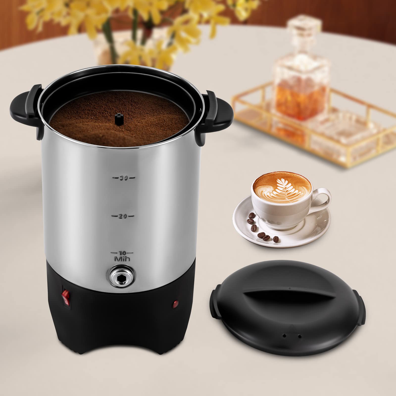 Commercial Coffee Maker 30 Cup (5.8OZ) Stainless Steel Large Coffee Dispenser - 1000W 110V Electric Coffee Percolator with Detachable Power Cord - Fast Brewing Hot Water Urn for Offices, Restaurants & Catering Events (Silver)