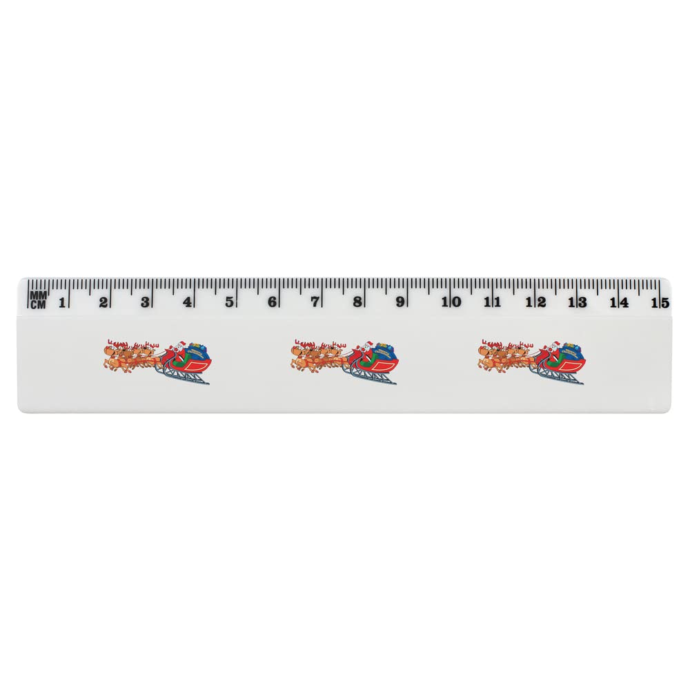 Azeeda 'Santa's Sleigh' 6 Inch White Plastic Ruler - Holiday School & Office Supplies for Christmas Gifts, Crafts, and Measuring (RL00069829)