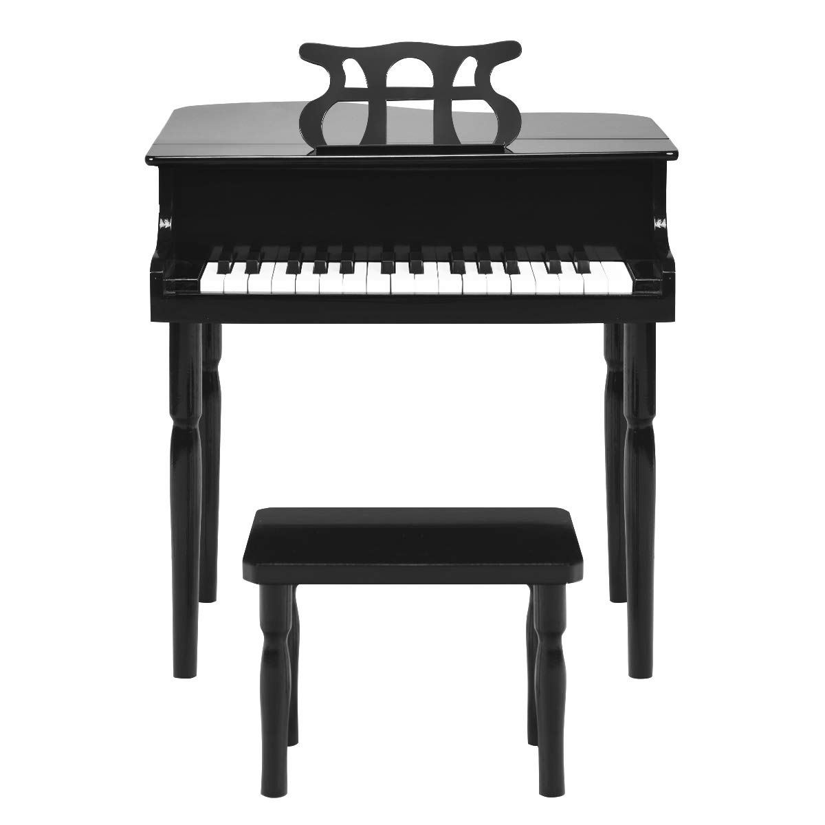 Costzon 30-Key Wooden Toy Grand Piano with Music Stand & Bench - Mini Musical Instrument for Kids, Ideal for Children's Room & Playroom - Perfect Birthday & Christmas Gift (Black, Straight Leg) - Encourage Early Music Education & Creative Play