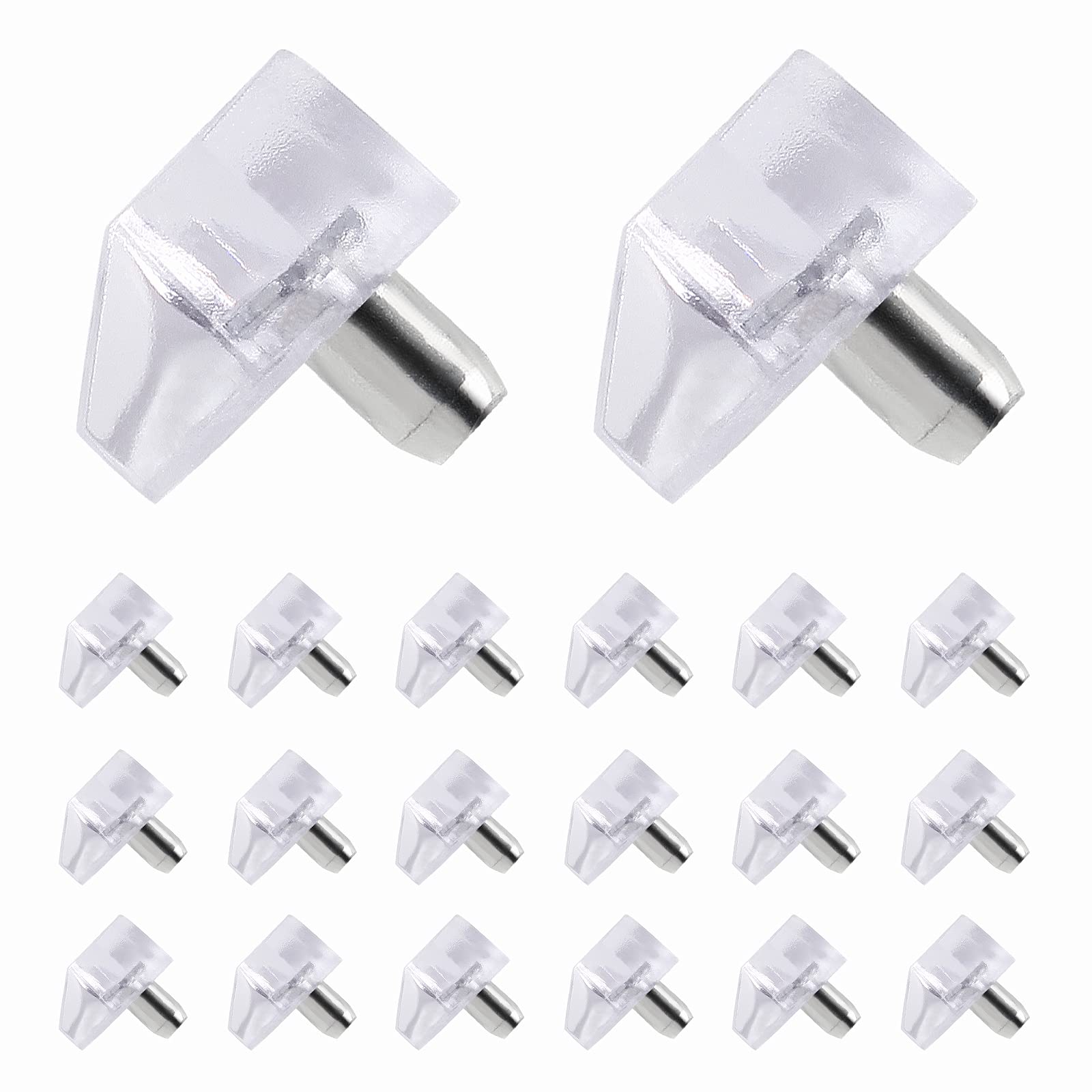 BokWin 100Pcs 5mm Clear Shelf Pins - Plastic Cabinet Supports for Kitchen & Bookshelves