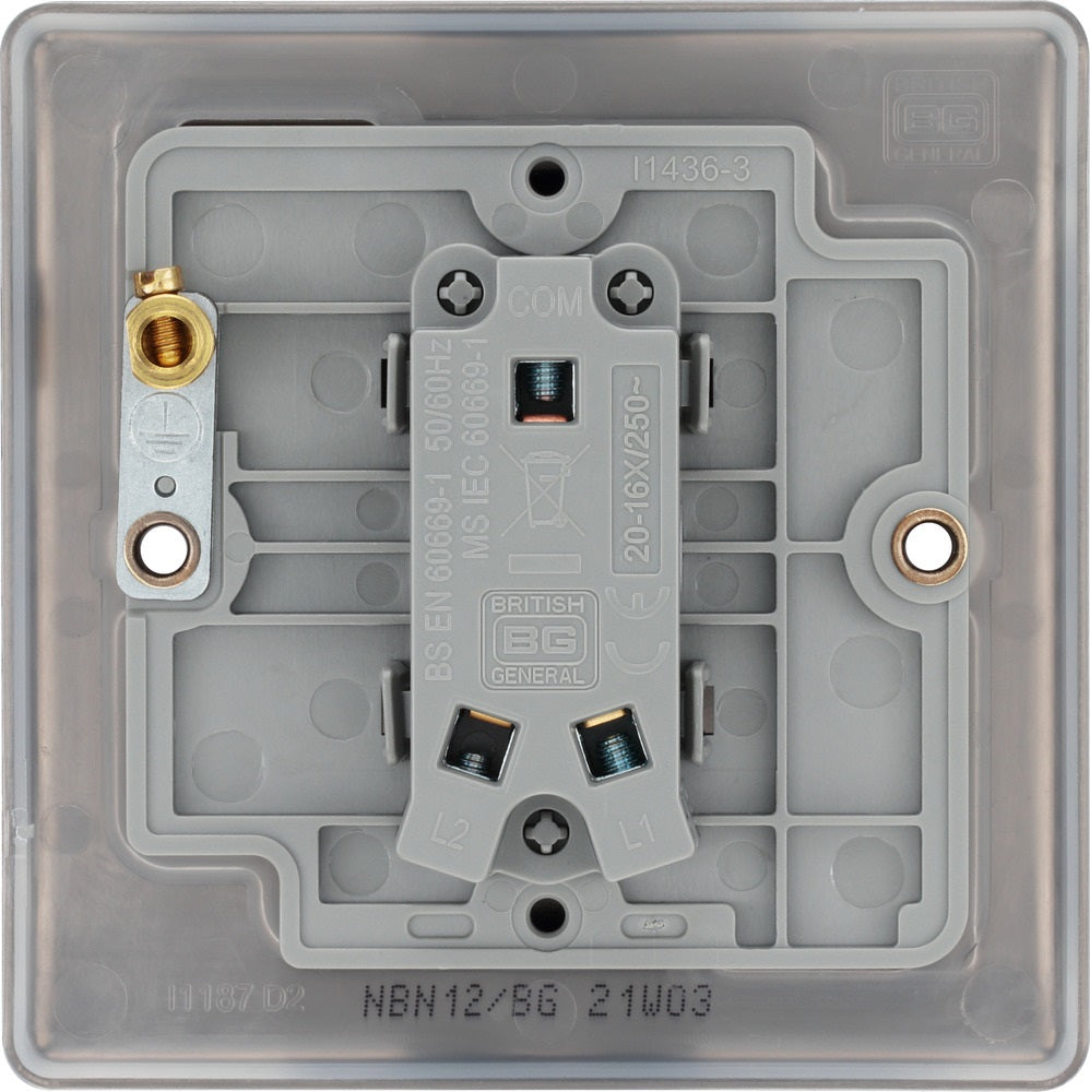 BG Nexus Metal Black Nickel 1G 2W Light Switch NBN12 - Modern Electrical Switch for Home & Office Lighting Control