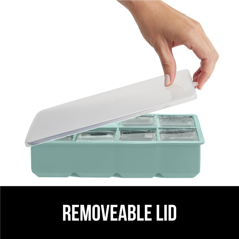 GORILLA GRIP Large Silicone Ice Cube Tray for Freezer - Stackable Lid, Easy Release Mold, 8 Giant Square Slow-Melting Ice Cubes for Whiskey, Cocktails, Iced Coffee | Perfect for Home Bars, Kitchen Essentials & Entertaining | 1-Pack Mint Green