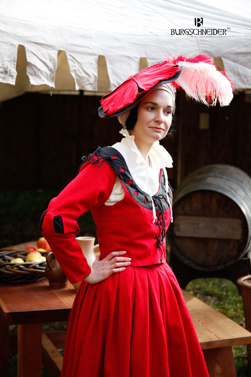 Landsknecht Sleeves with Floral Cut-Out Design in Red and Black - Perfect for Renaissance Fairs, LARP Events & Historical Costume Parties