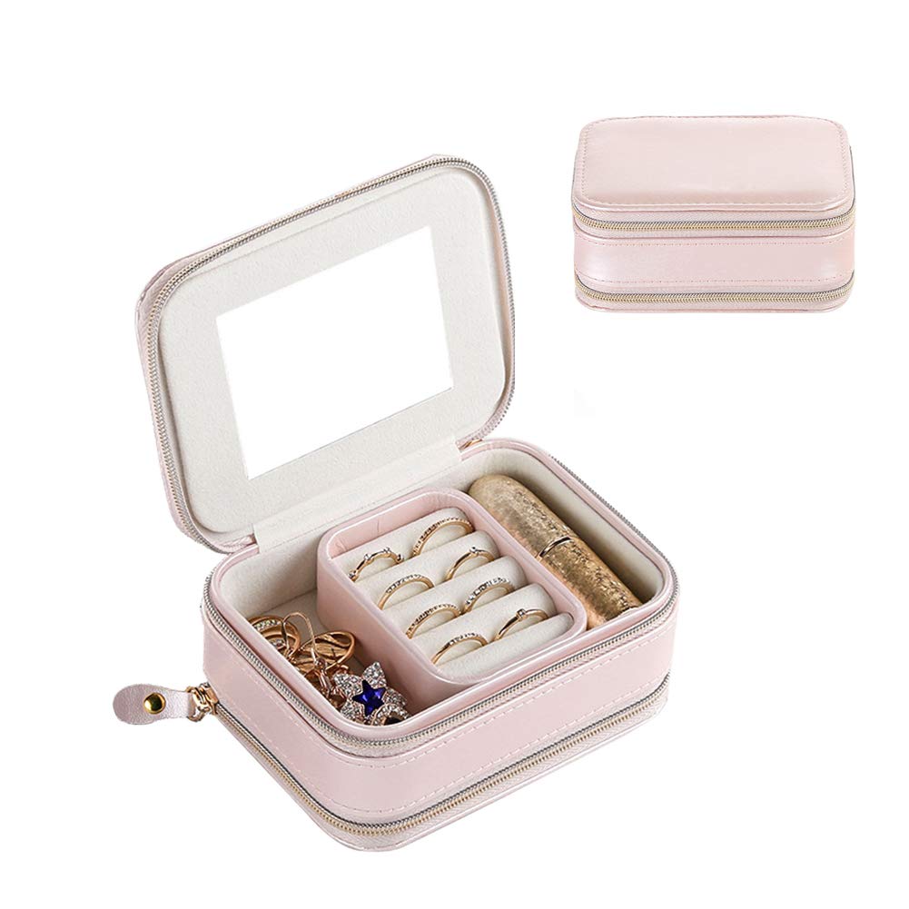 Portable Jewelry Organizer Box - Travel Jewelry Storage Case with Multiple Compartments for Earrings, Necklaces & Rings - Perfect for Vacation, Business Trips & Daily Use (Pink)