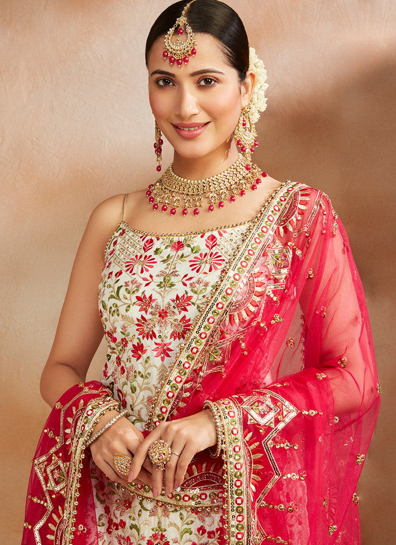Off White Multicolor Embroidered Gharara Suit - Traditional Pakistani Wedding Outfit for Women, Perfect for Bridal Ceremonies & Festive Occasions