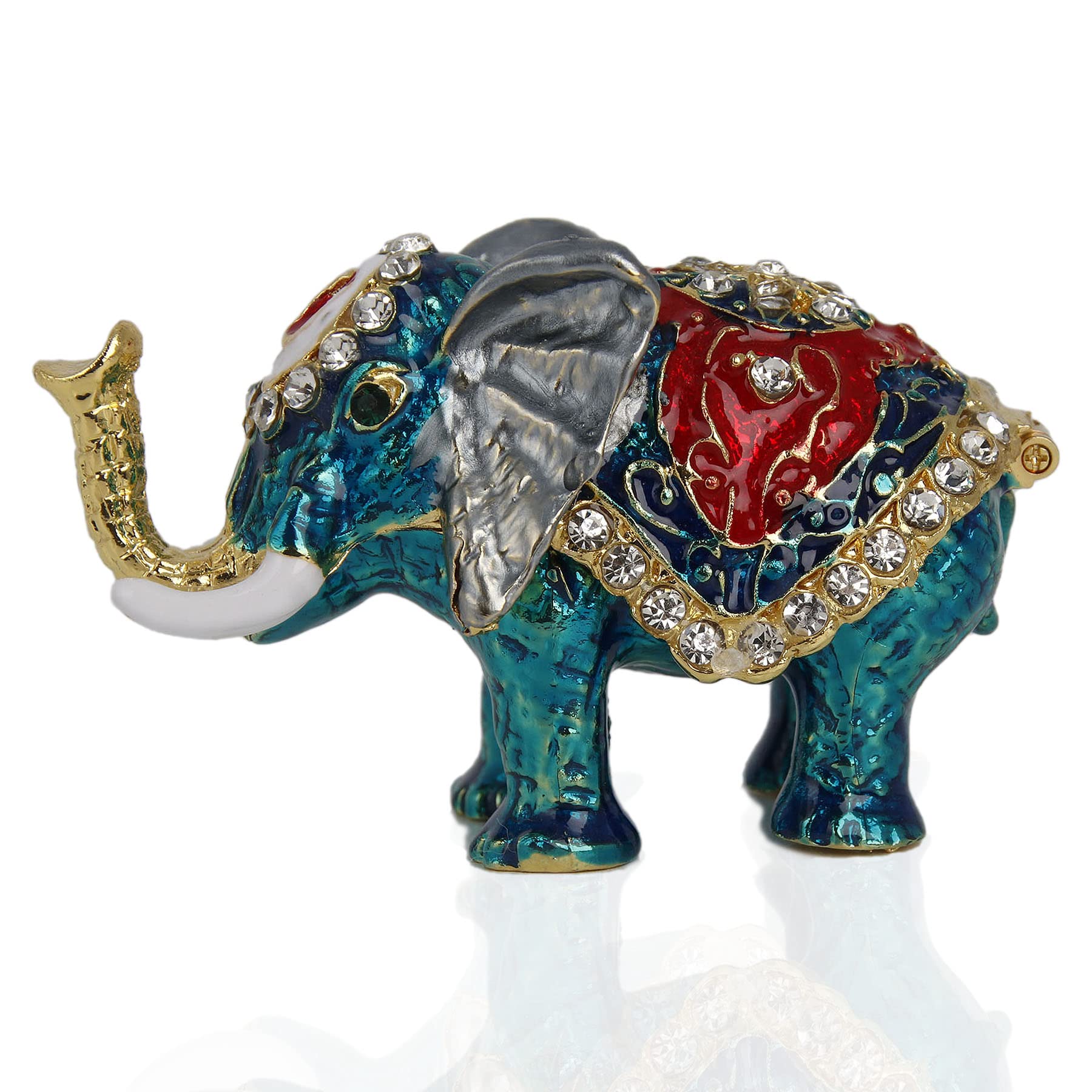 Hand-Painted Small Blue Elephant Trinket Box - Hinged Jewelry Storage with Elephant Figurine | Perfect Gift for Jewelry Lovers, Home Decor & Elephant Collectors