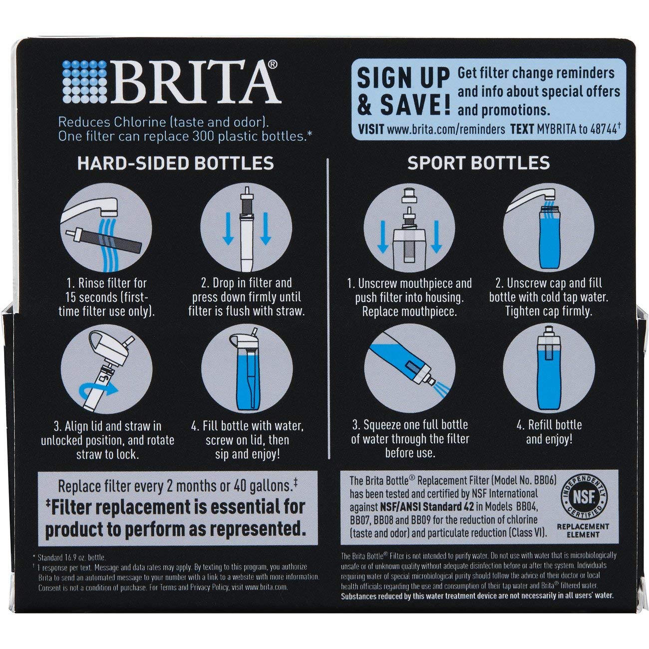 Brita Water Filter Replacement Cartridges - BPA Free - 2 Pack - Perfect for Brita Water Bottles & On-the-Go Hydration