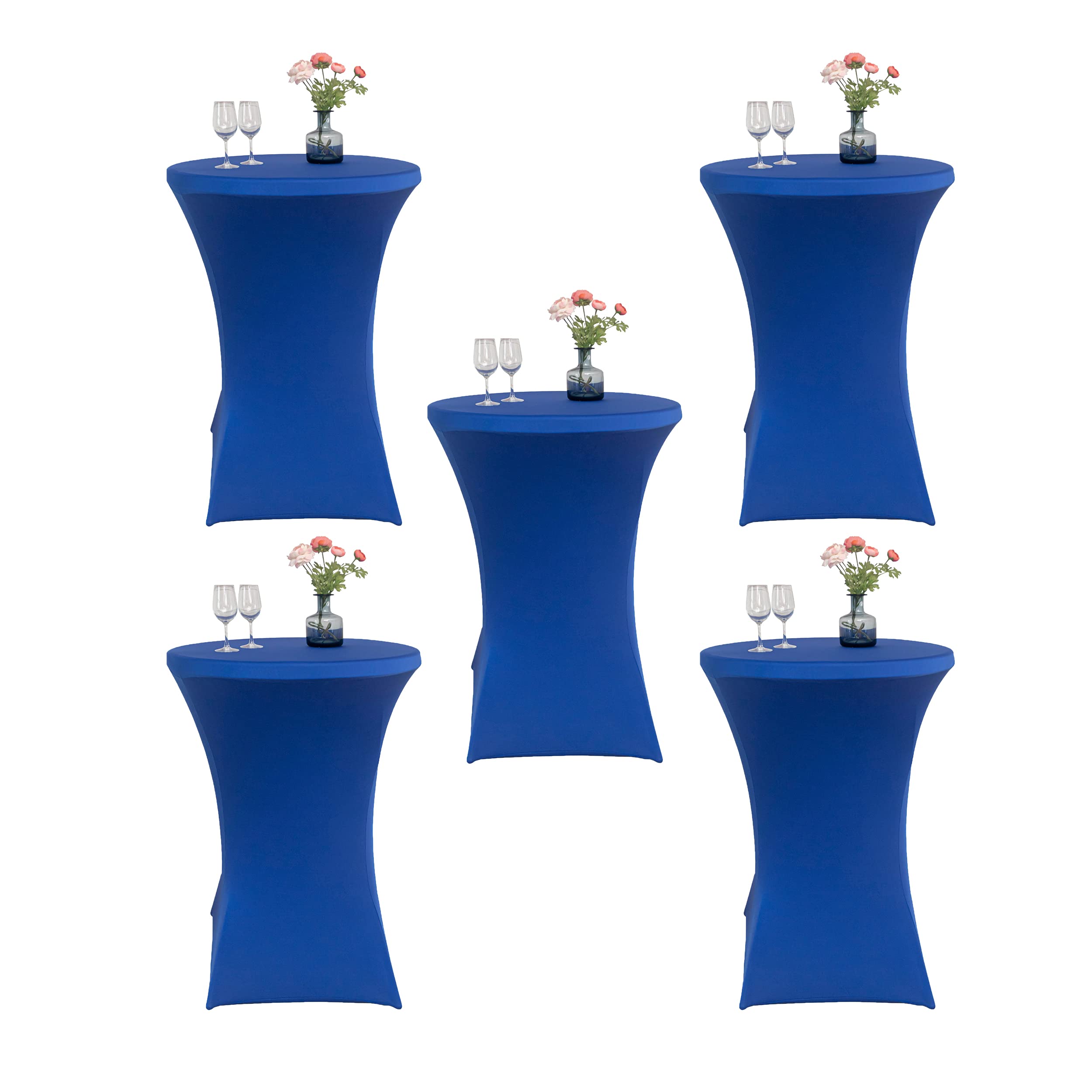 5-Pack Elastic Fitted Round Tablecloths - 36 x 43 Inch Spandex Cocktail Table Covers for Banquet, Bar, Party & Events (Blue) - Perfect for Wedding Receptions, Birthday Parties & Restaurant Decorations