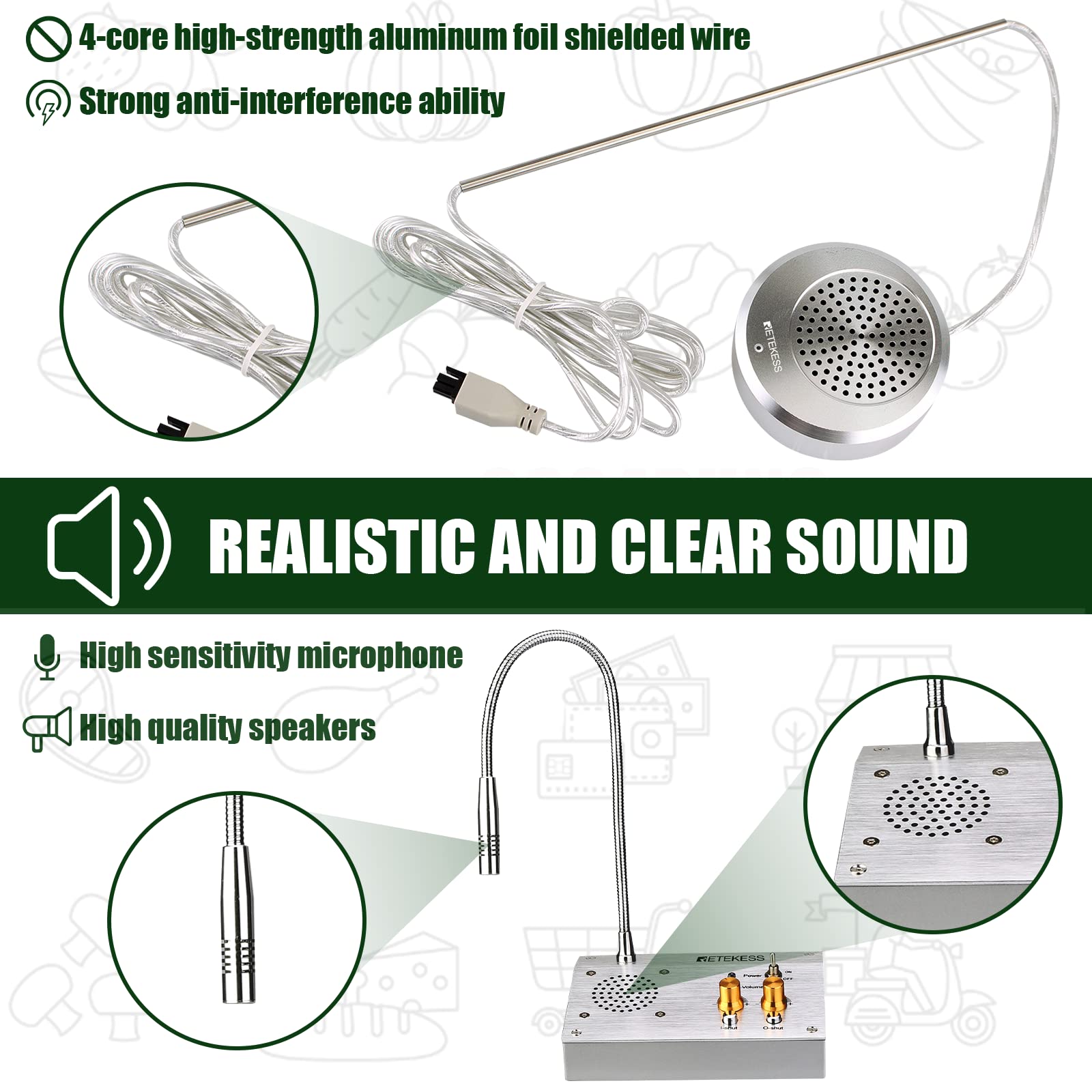 Retekess TW103 Window Speaker & Intercom System with Independent Volume Control & Recording Function - Ideal for Travel Agencies & Medical Centers