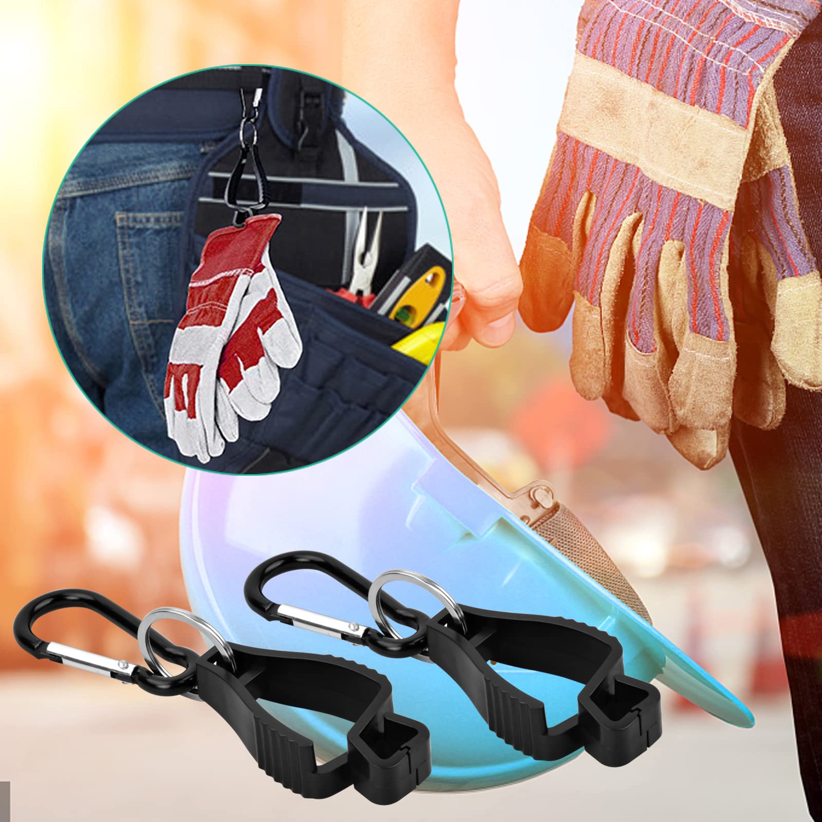 Kioiner 4-Pack Non-Slip Glove Clips - Heavy Duty Black Safety Glove Keepers with Metal Belt Clip for Construction Workers | Secure Gloves, Helmets, Glasses & Tools on Job Sites