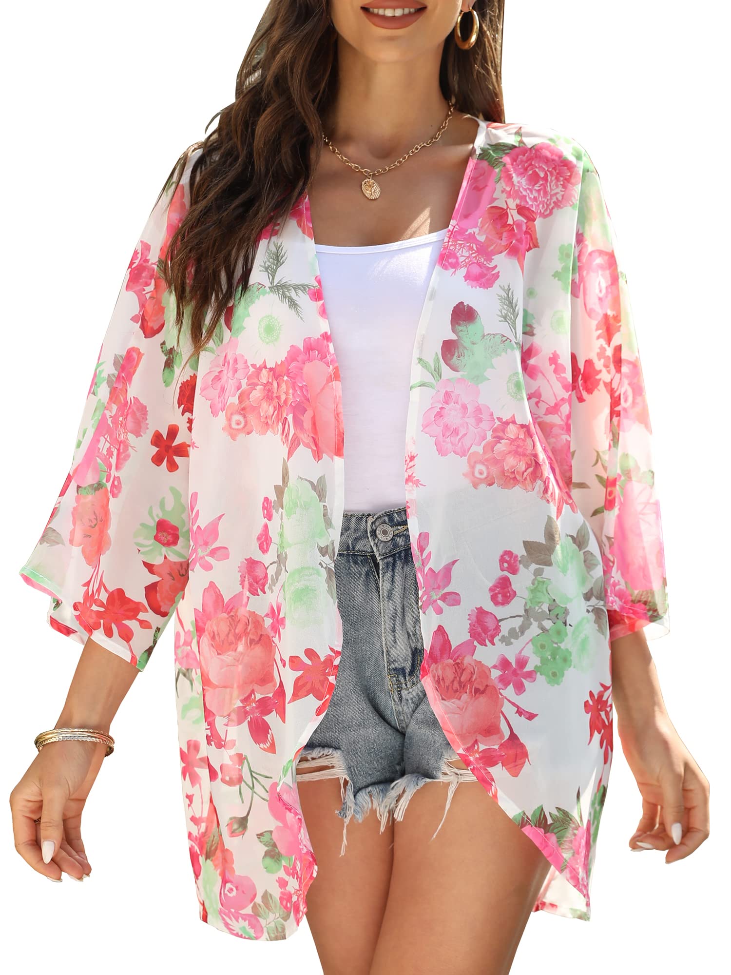Lightweight Chiffon Kimono Cardigan for Women - Summer Beach Cover Up, Loose Fit Loungewear, Boho Style Wrap - Perfect for Poolside, Vacations & Casual Outings