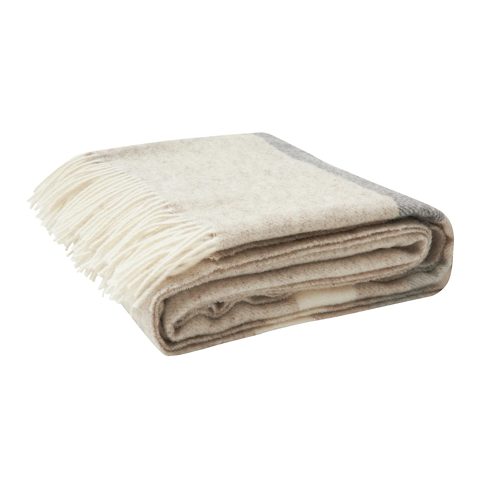 Premium New Zealand Virgin Wool Throw Blanket - Soft & Cozy Striped Blanket with Fringes, 55