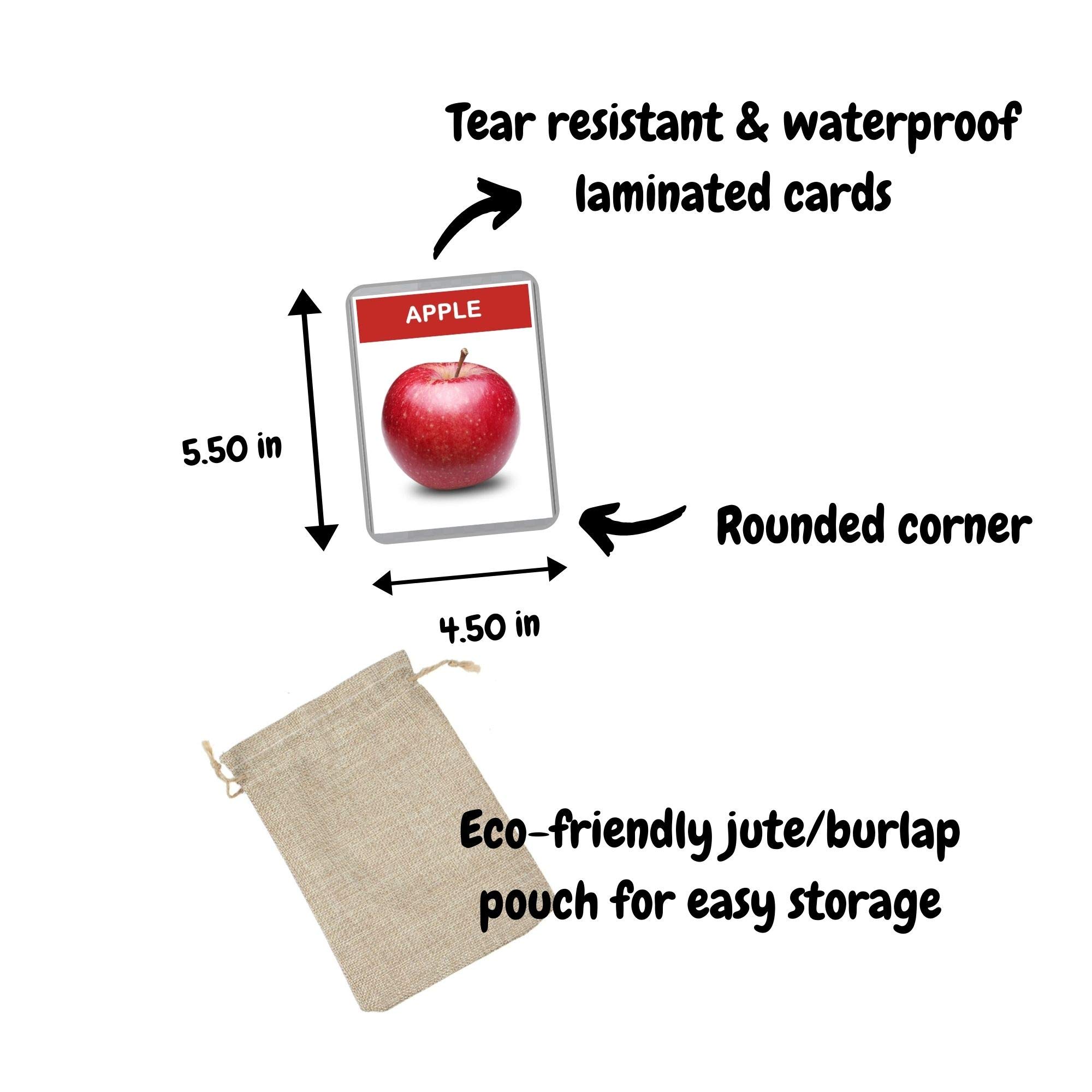 45 Laminated Fruits Flash Cards - Montessori & Homeschool Learning | Multilingual English Bilingual Flashcards (Telugu + English) | Perfect for Early Childhood Education & Language Development