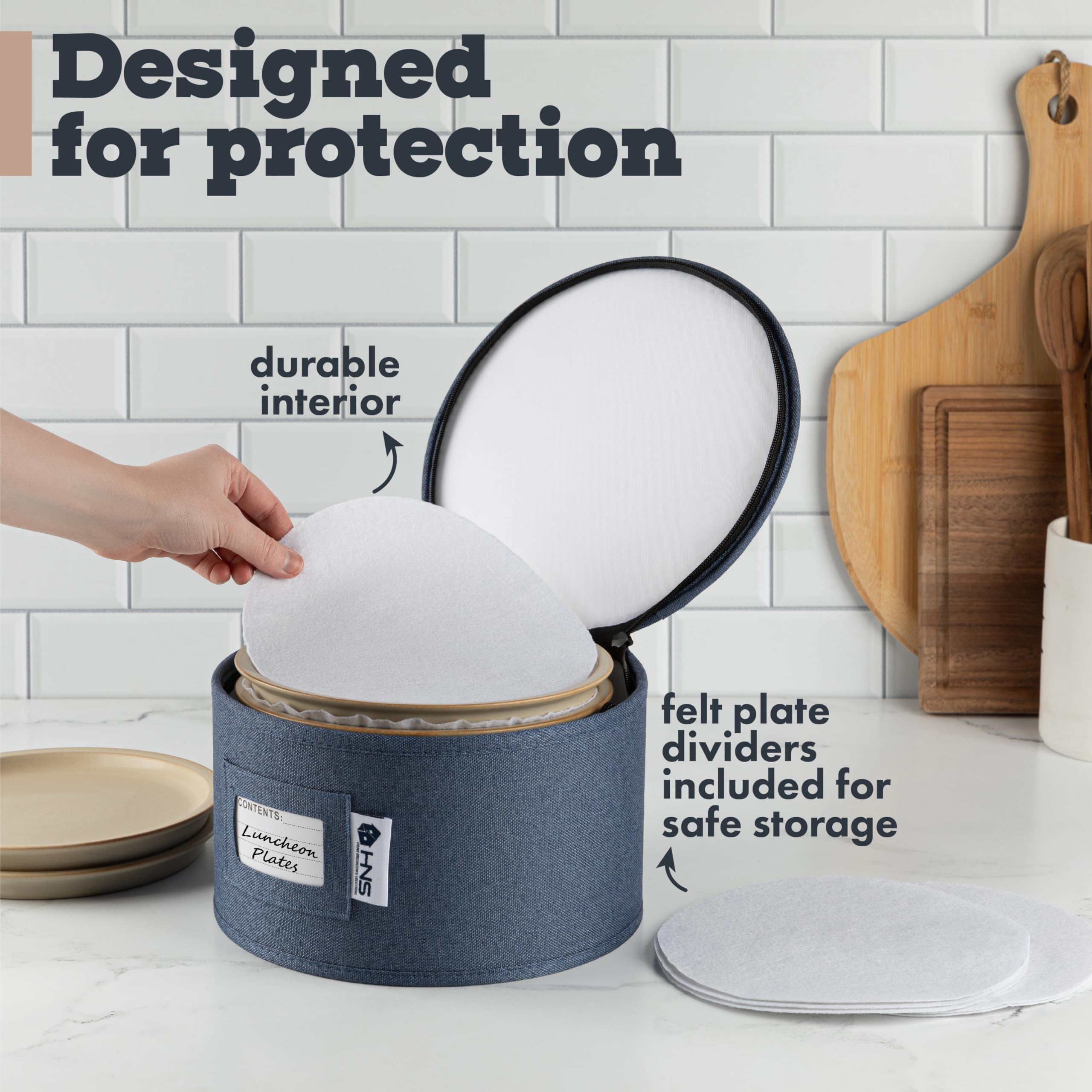 Sturdy 5-Piece Hard Shell Storage Container Set for Dinnerware, Glasses, Plates, Mugs & Saucers - Durable Dish Organizer with Dividers - Perfect for Moving, Seasonal Storage & Kitchen Organization - Service for 12 - Denim Blue