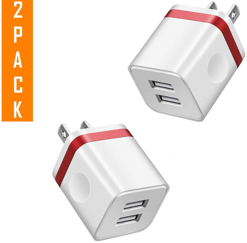 2-Port USB Wall Charger Adapter 5V AC/DC Fast Charging Block for iPhone 14/13/12, Samsung Galaxy, iPad - Dual Port Power Brick (2 Pack) - Perfect for Home, Office & Travel Charging
