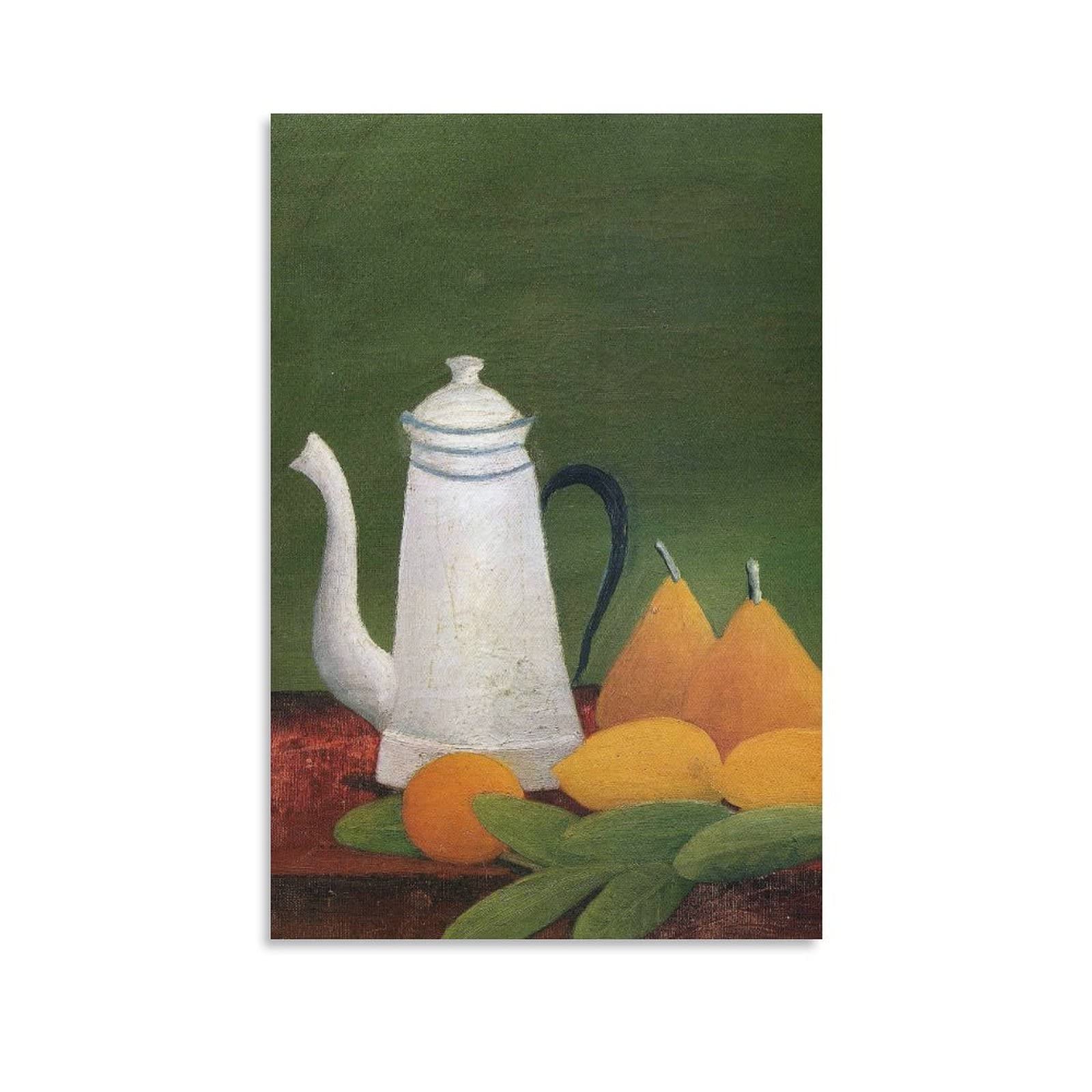 Henri Rousseau Still Life with Teapot and Fruit Canvas Art Print - 16x24 Inch (40x60cm) Wall Decor for Living Room, Bedroom & Office - Framed/Unframed Modern Painting Poster Gift