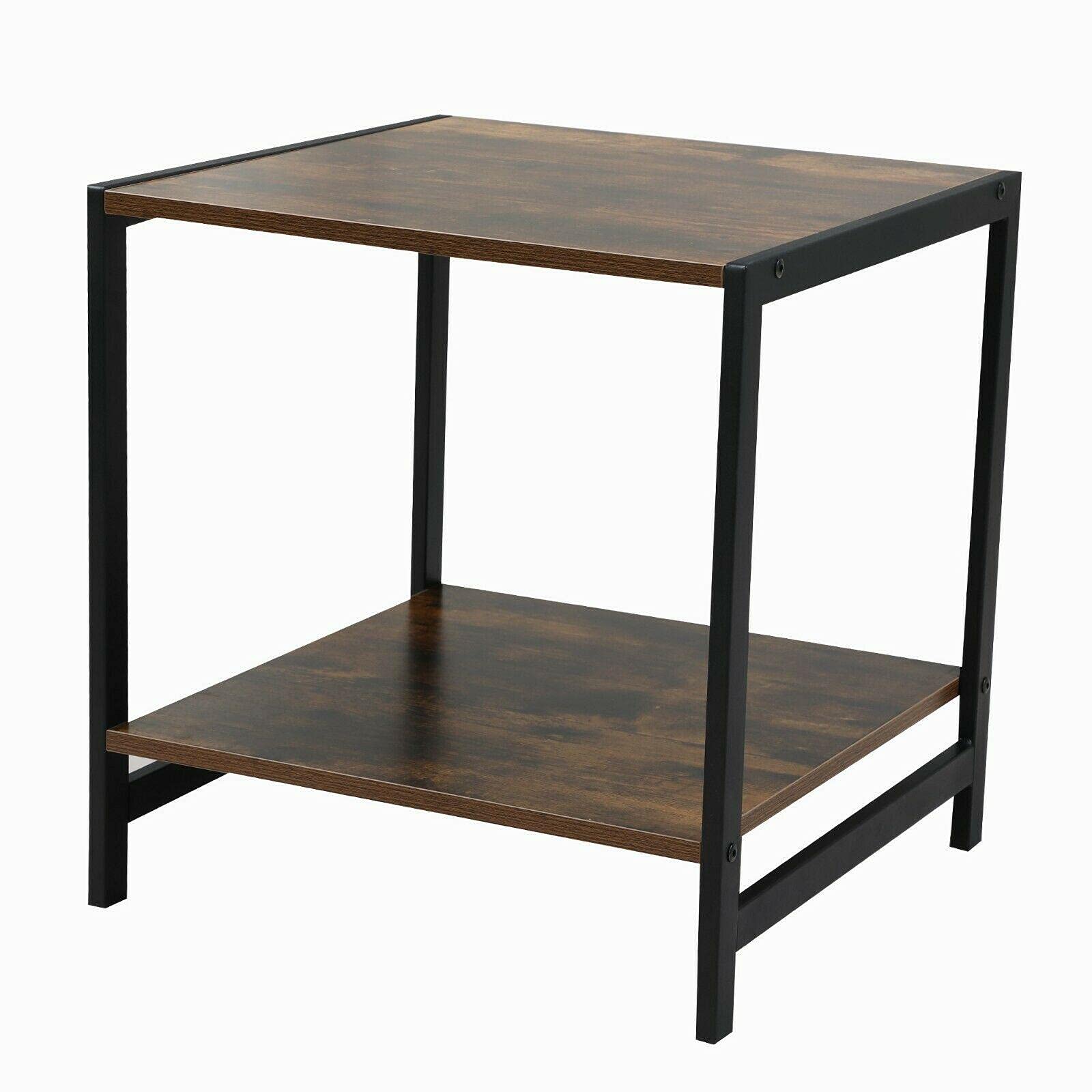 Retro Dual Tier Coffee & Tea Small Square End Table with Drawers - Compact Living Room & Office Desk for Computer, Gaming, Standing Work - Perfect for Small Spaces, Home Office & Gaming Setup