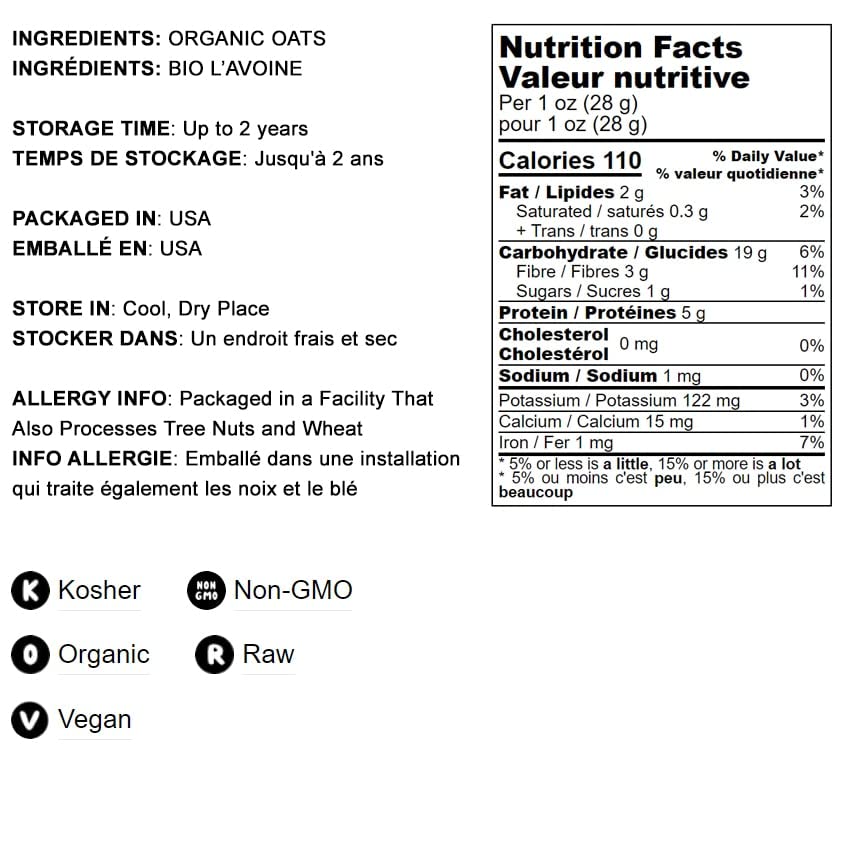 Food to Live Organic Rolled Oats, 2 Pounds – Old-Fashioned 100% Whole Grain, Non-GMO, Raw, Kosher, Bulk Oats for Healthy Breakfast – Perfect for Oatmeal, Baking, Smoothies & Overnight Oats