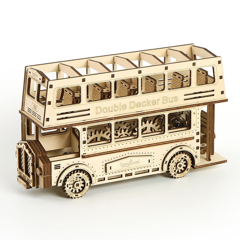 3D Wooden Double-Decker Bus Puzzle for Kids - Educational Toy for Brain Development, Perfect for Travel, Birthday Gifts & Family Game Night