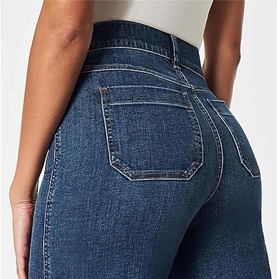 Curvachic High-Waisted Wide Leg Jeans with Tummy Control - Seamed Front Cropped Denim Pants for Women | Perfect for Casual Outfits, Office Wear & Night Out