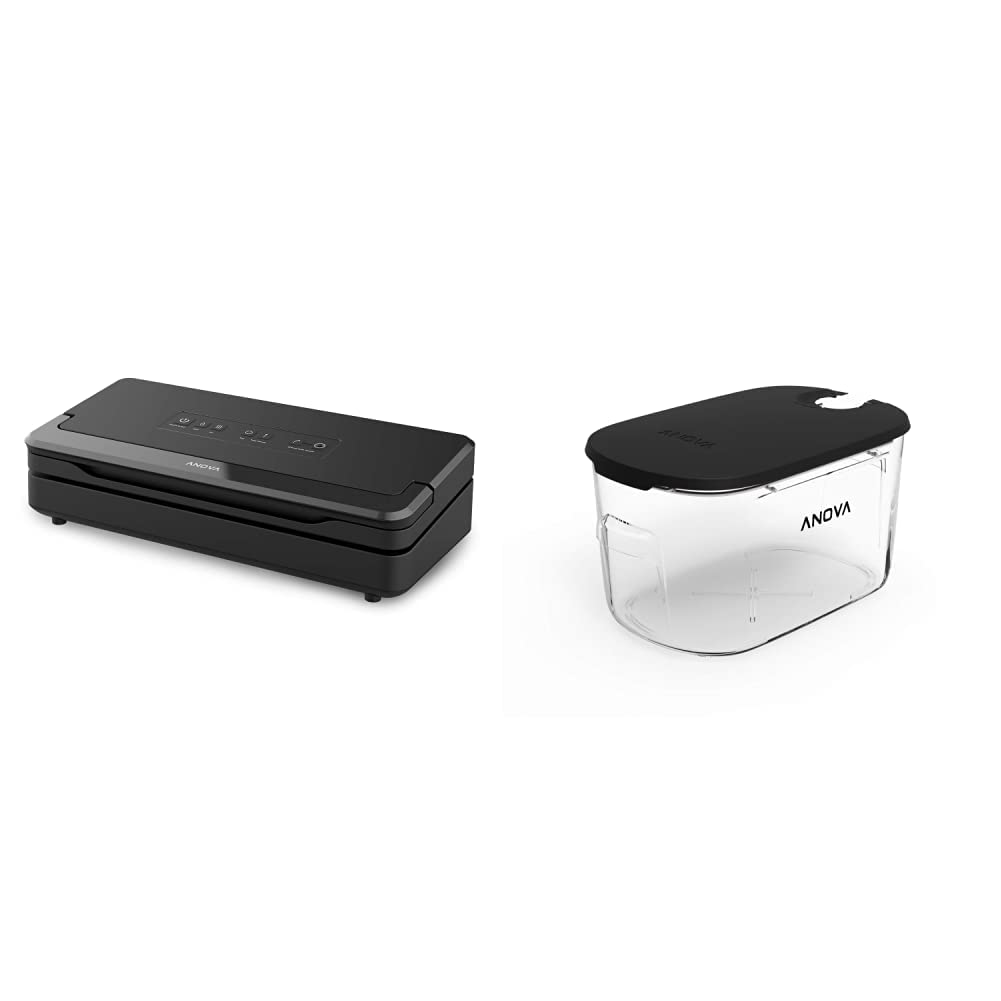 Anova Culinary Precision Vacuum Sealer Pro with 1 Bag Roll - Sous Vide Machine & Food Storage System (Black, Medium) + 12L Cooker Container | Perfect for Meal Prep, Kitchen Organization & Long-Term Food Preservation