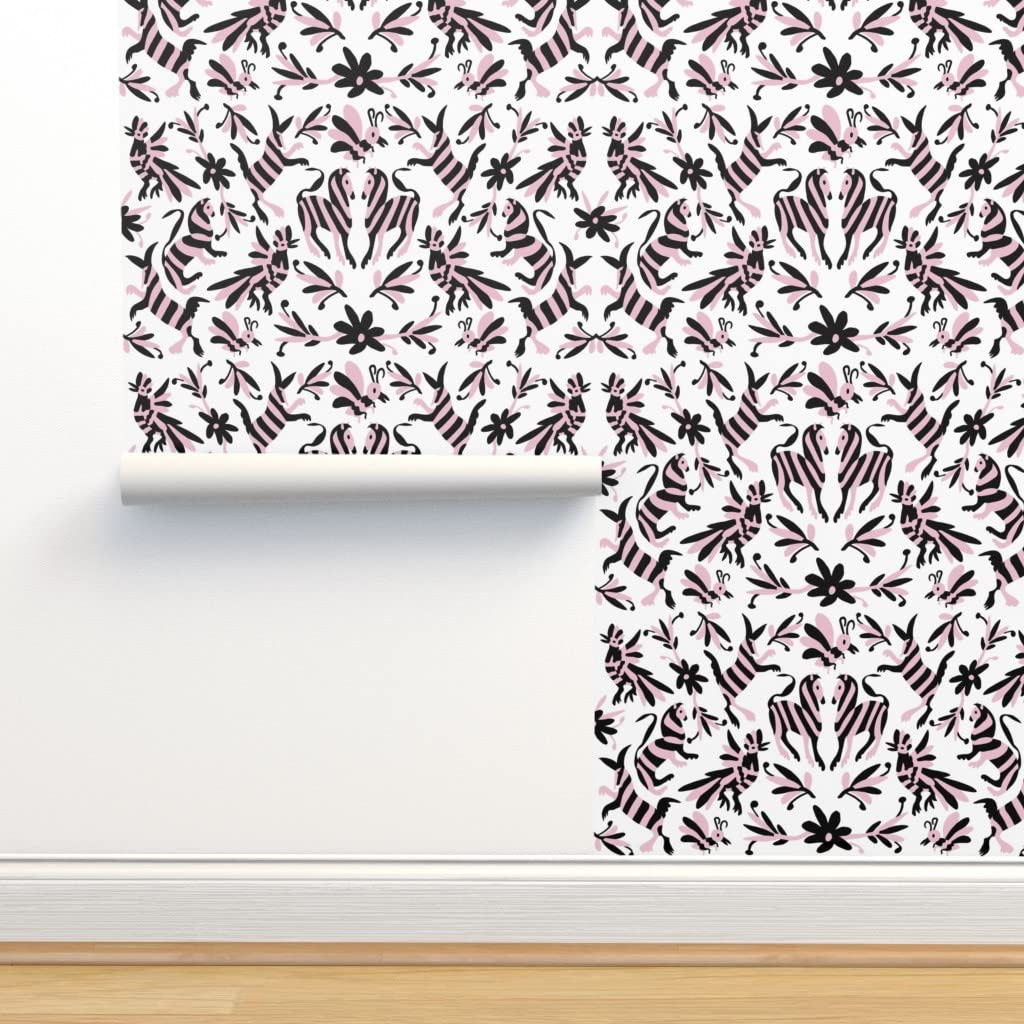 Premium Commercial Grade Wallpaper - 27ft x 2ft Black White Pink Striped Mexican Otomi Animal Print | Traditional Nursery Wall Decor for Baby Room & Kids Bedroom by Spoonflower | Perfect for Nursery, Playroom, Daycare & Home Decor
