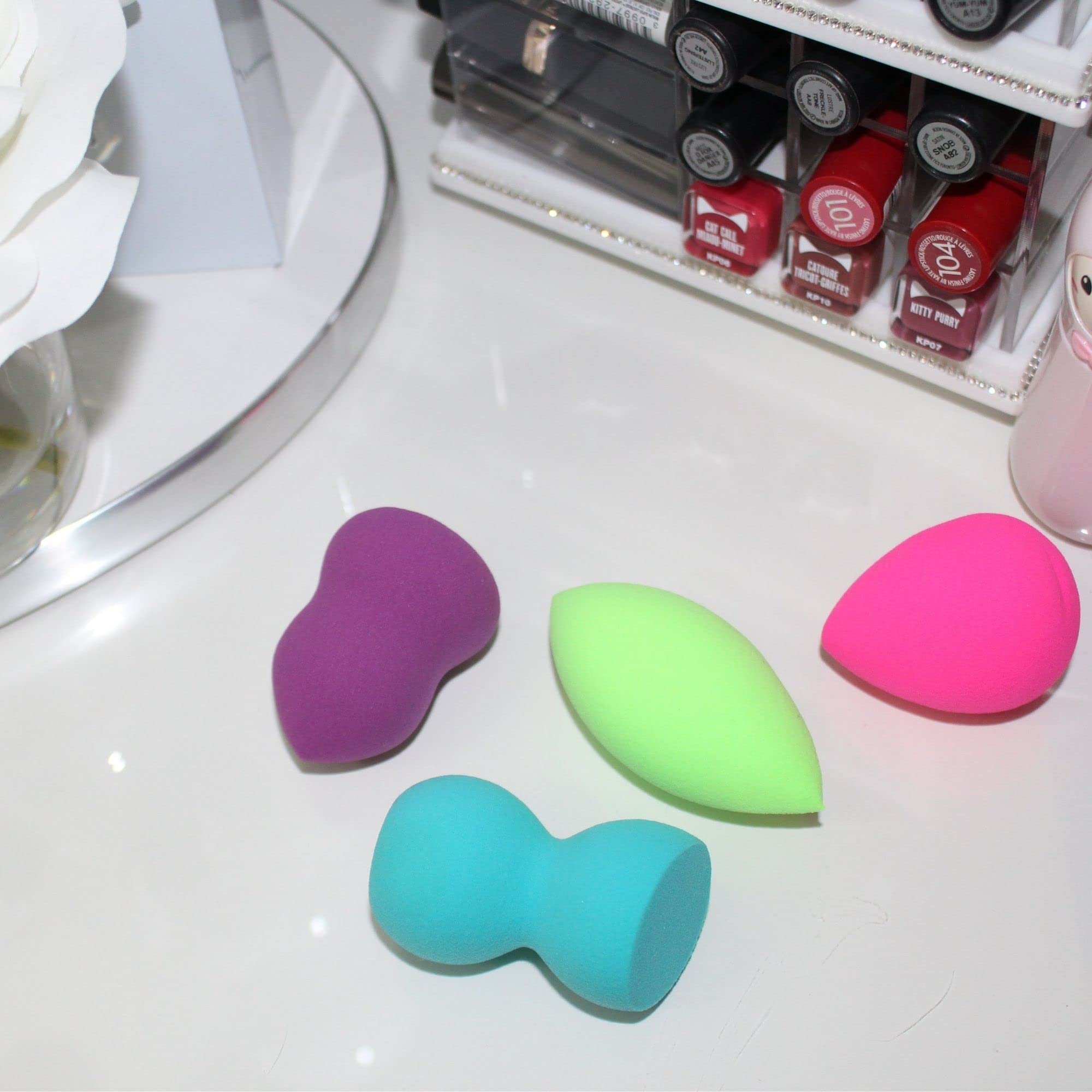 Beauty Junkees 4-Piece Makeup Sponge Blenders Set - Latex-Free Cosmetic Sponges for Liquid, Cream & Powder Foundation, Concealer & Contour | Wet & Dry Use | Perfect for Everyday Makeup, Professional Application & Travel