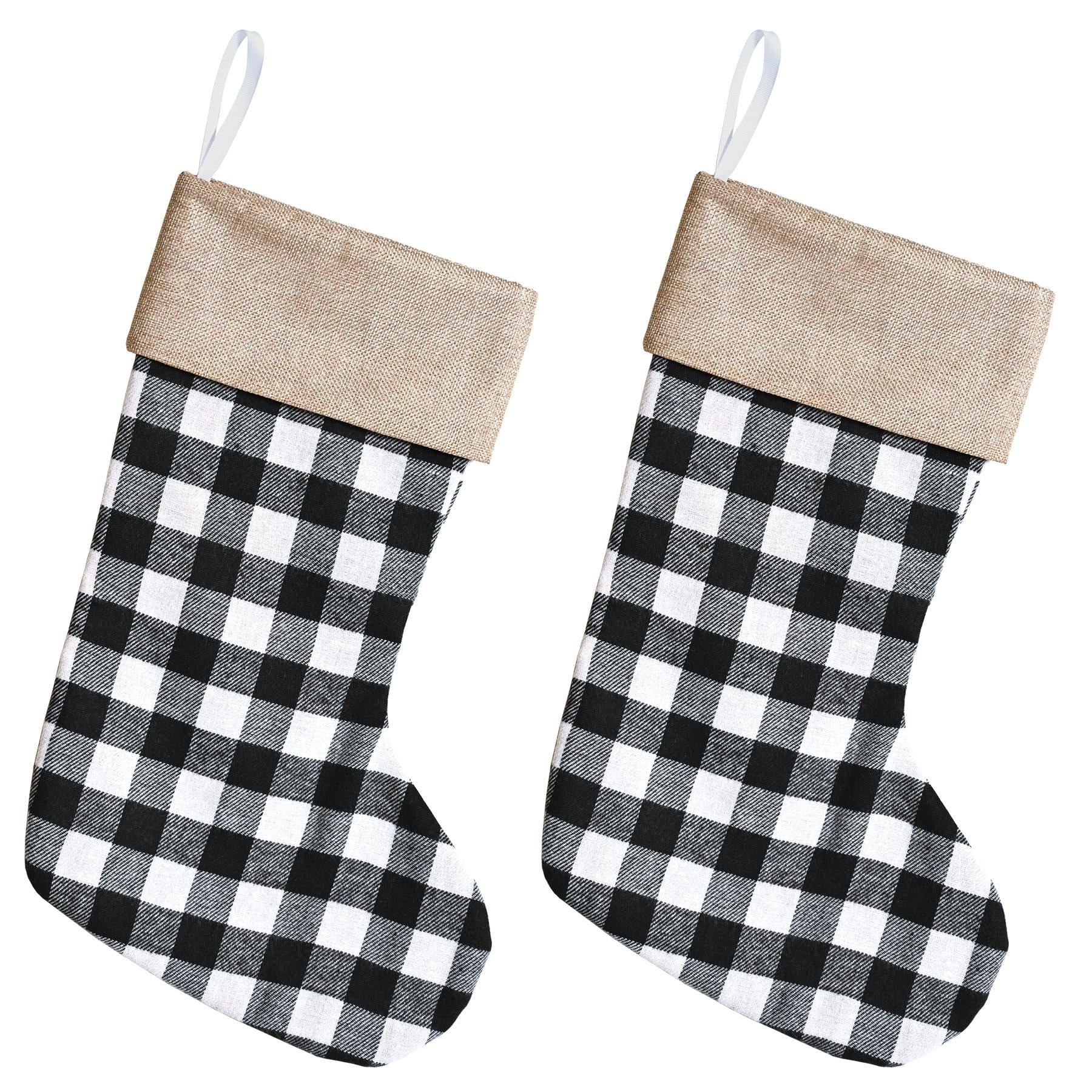 12 Pack Beistle Christmas Black and White Plaid Stockings - Classic Holiday Decor for Fireplace Mantel, Tree, and Festive Home Decorating