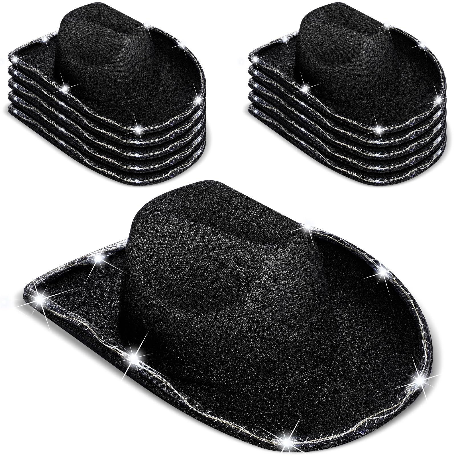 LED Cowboy Hat 10 Pack - Flashing Cowgirl Hat for Western Role Play & Parties