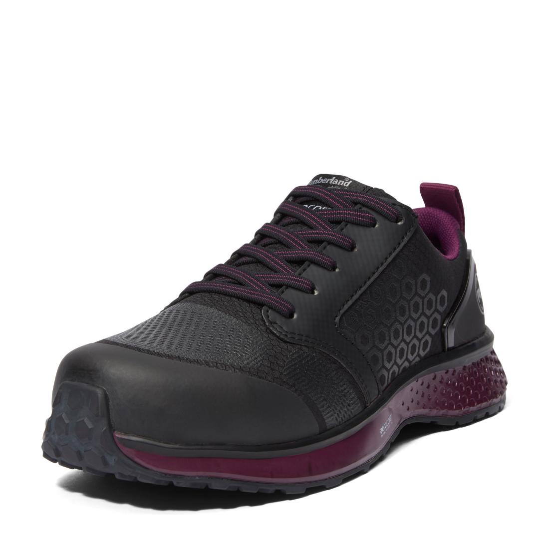 Reaxion Women's Composite Toe Work Shoes - Black & Purple Safety Boots for Construction, Warehouse & Industrial Work
