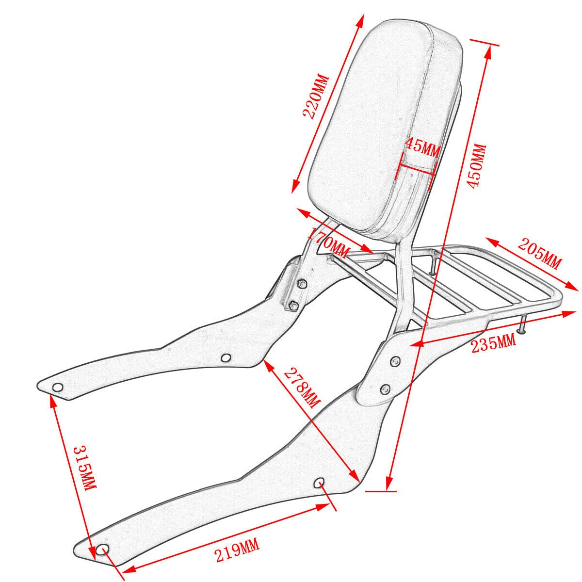 Premium Chrome Sissy Bar with Comfortable Pad & Luggage Rack for Yamaha VStar 650/400 XVS650/400 DS650/DS400 V Star (1998-2018) - Perfect for Long Rides & Touring Comfort