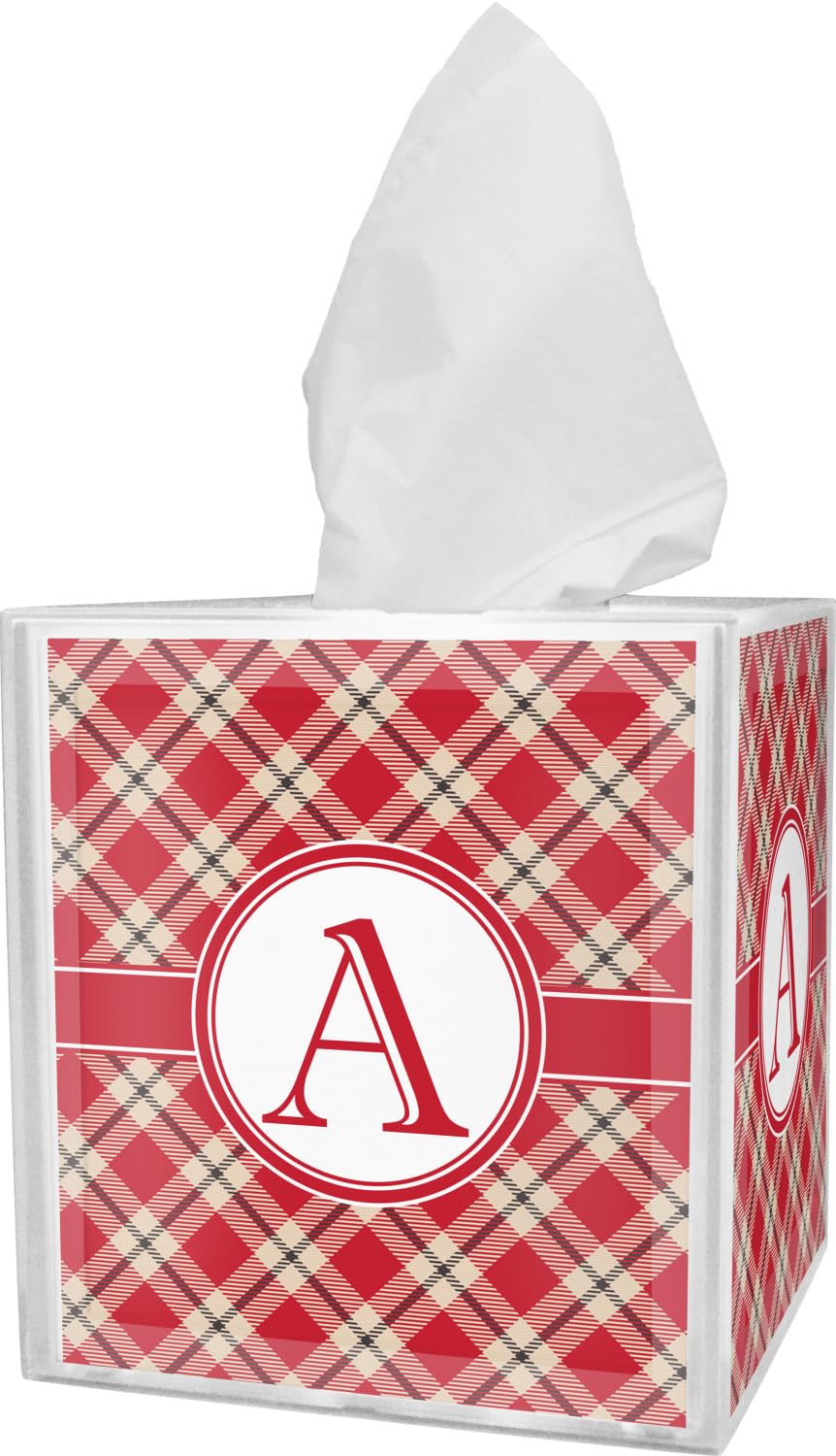 Personalized Red & Tan Plaid Tissue Box Cover - Handmade Decorative Home Accessory for Living Room, Bedroom & Bathroom | Perfect Gift for Housewarming & Holidays
